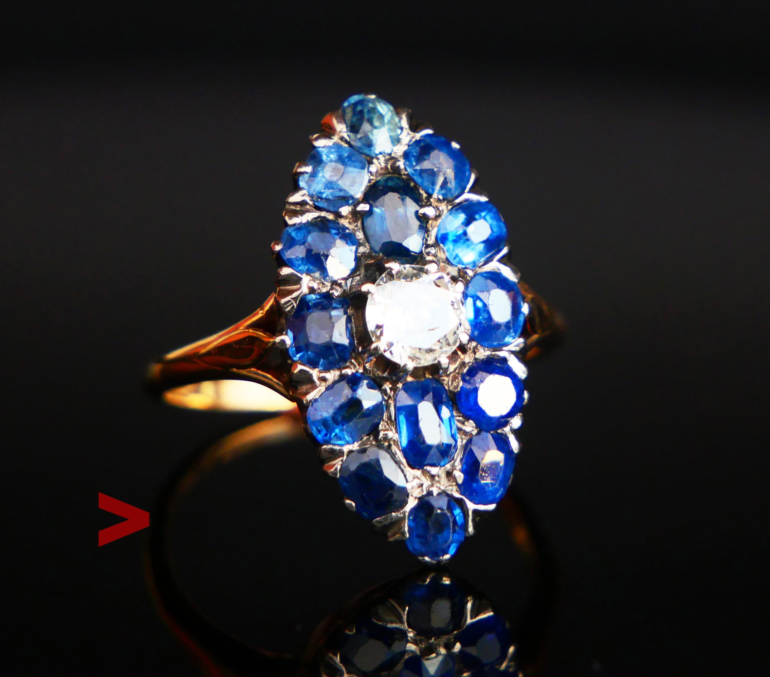 Antique Nordic Ring natural 5ctw Sapphire 0.6ct Diamond 18K Gold ØUS8.25 /4.53gr For Sale 7