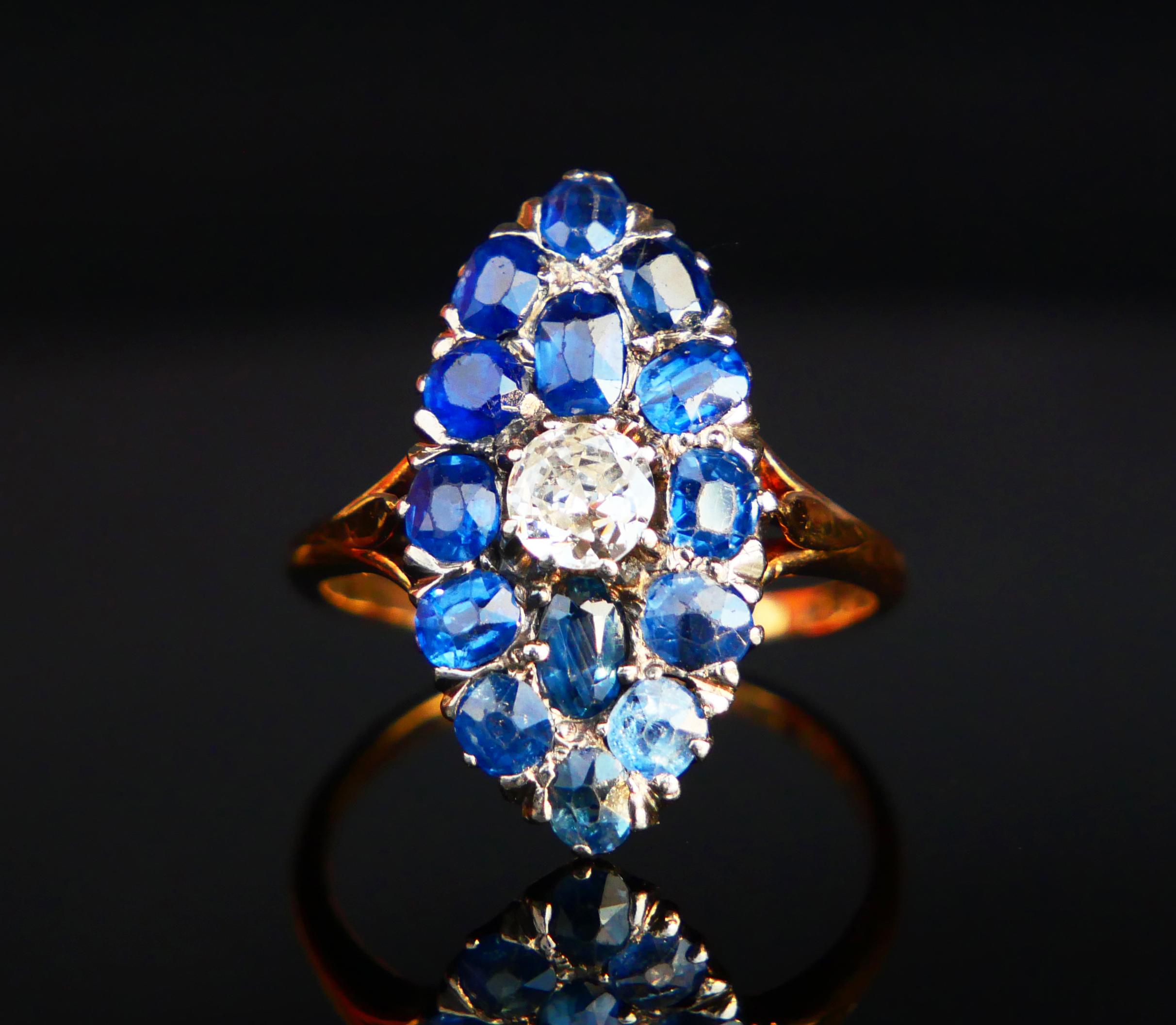 Antique Nordic Ring natural 5ctw Sapphire 0.6ct Diamond 18K Gold ØUS8.25 /4.53gr For Sale 8