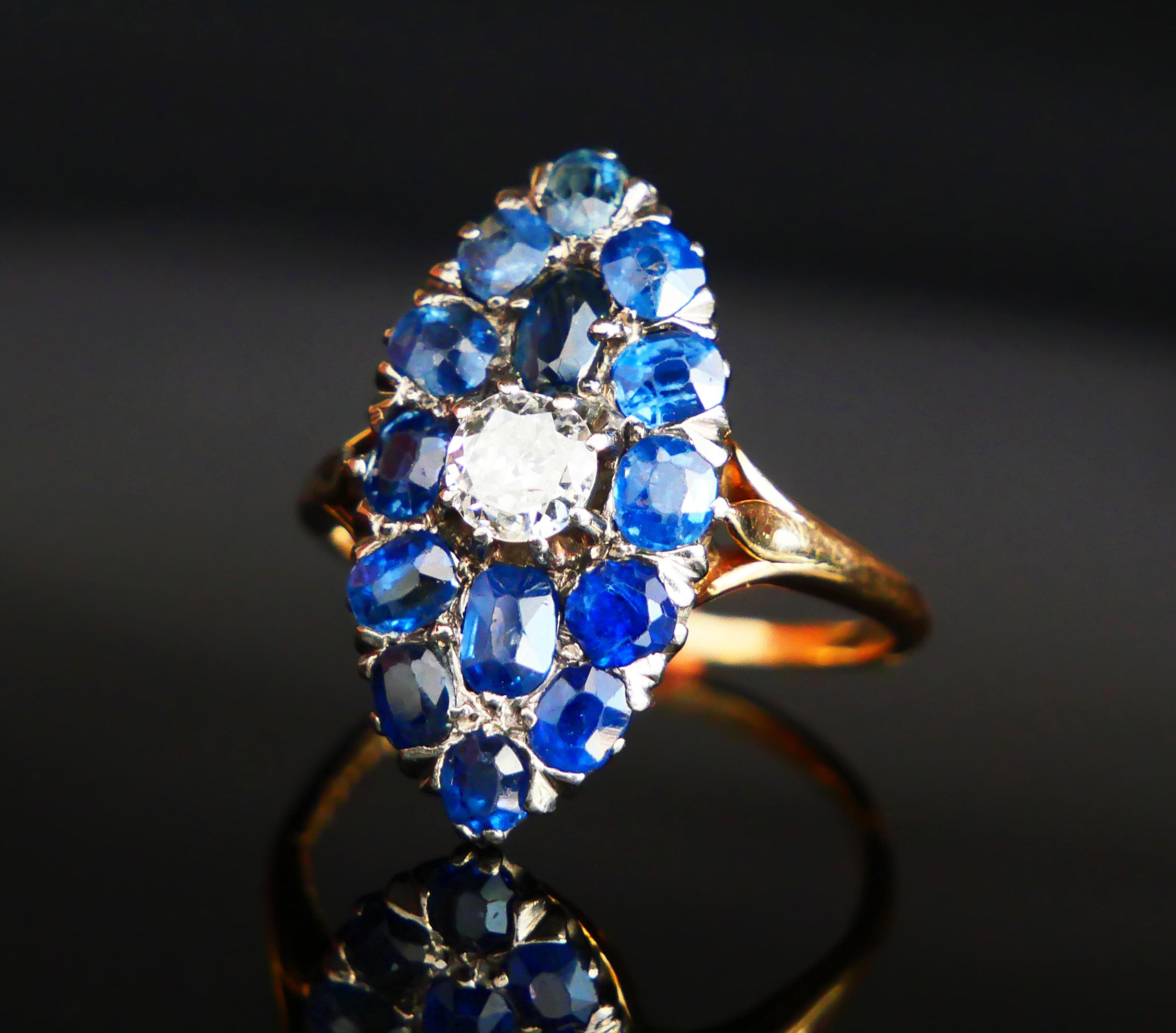 Antique Nordic Ring natural 5ctw Sapphire 0.6ct Diamond 18K Gold ØUS8.25 /4.53gr For Sale 9