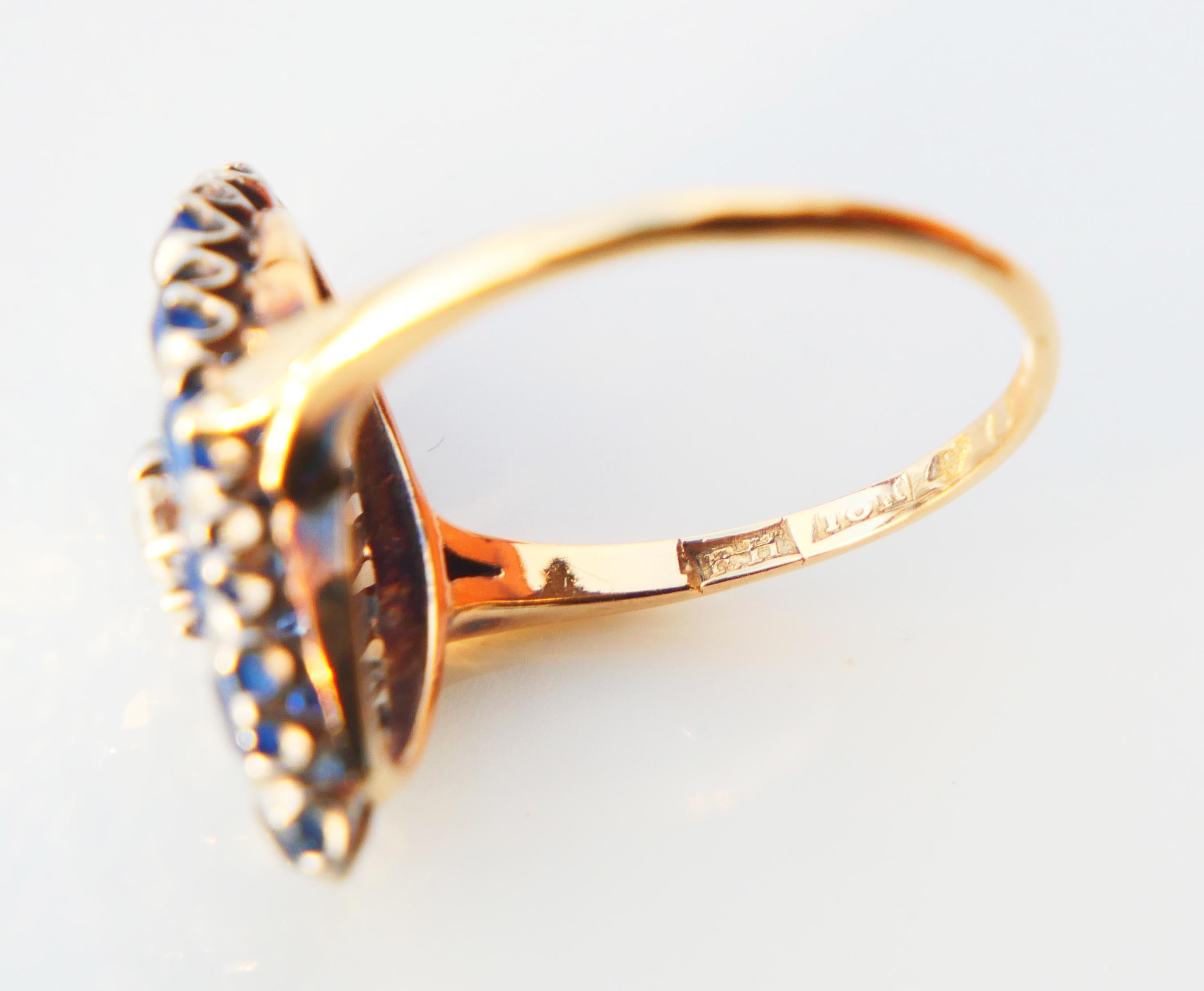 Antique Nordic Ring natural 5ctw Sapphire 0.6ct Diamond 18K Gold ØUS8.25 /4.53gr For Sale 11