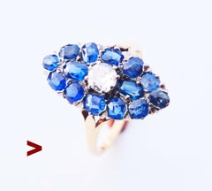 Antique Nordic Ring natural 5ctw Sapphire 0.6ct Diamond 18K Gold ØUS8.25 /4.53gr