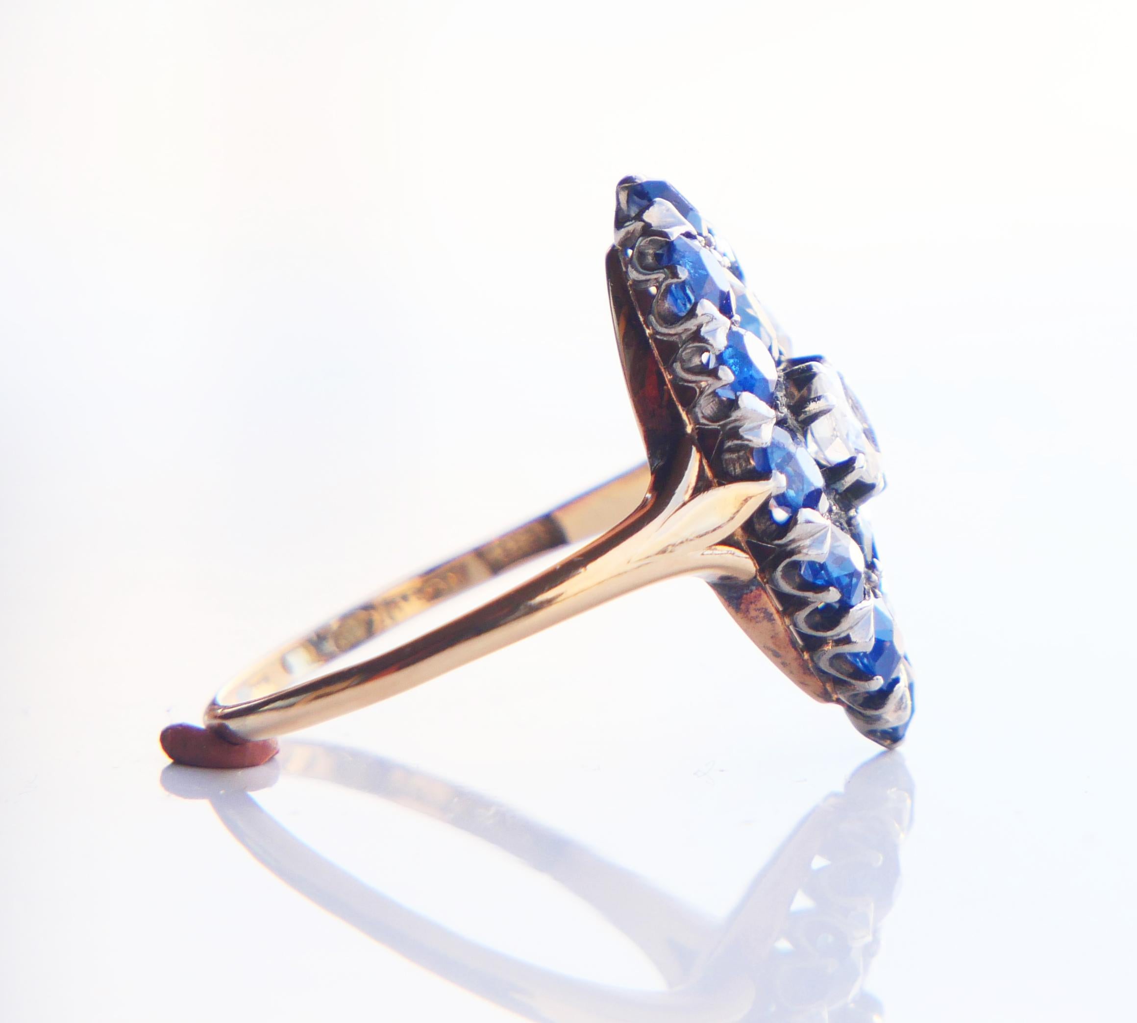 Antique Nordic Ring natural 5ctw Sapphire 0.6ct Diamond 18K Gold ØUS8.25 /4.53gr For Sale 2