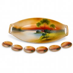 Set da portata antico Noritake da sette pezzi, dipinto a mano, Giappone