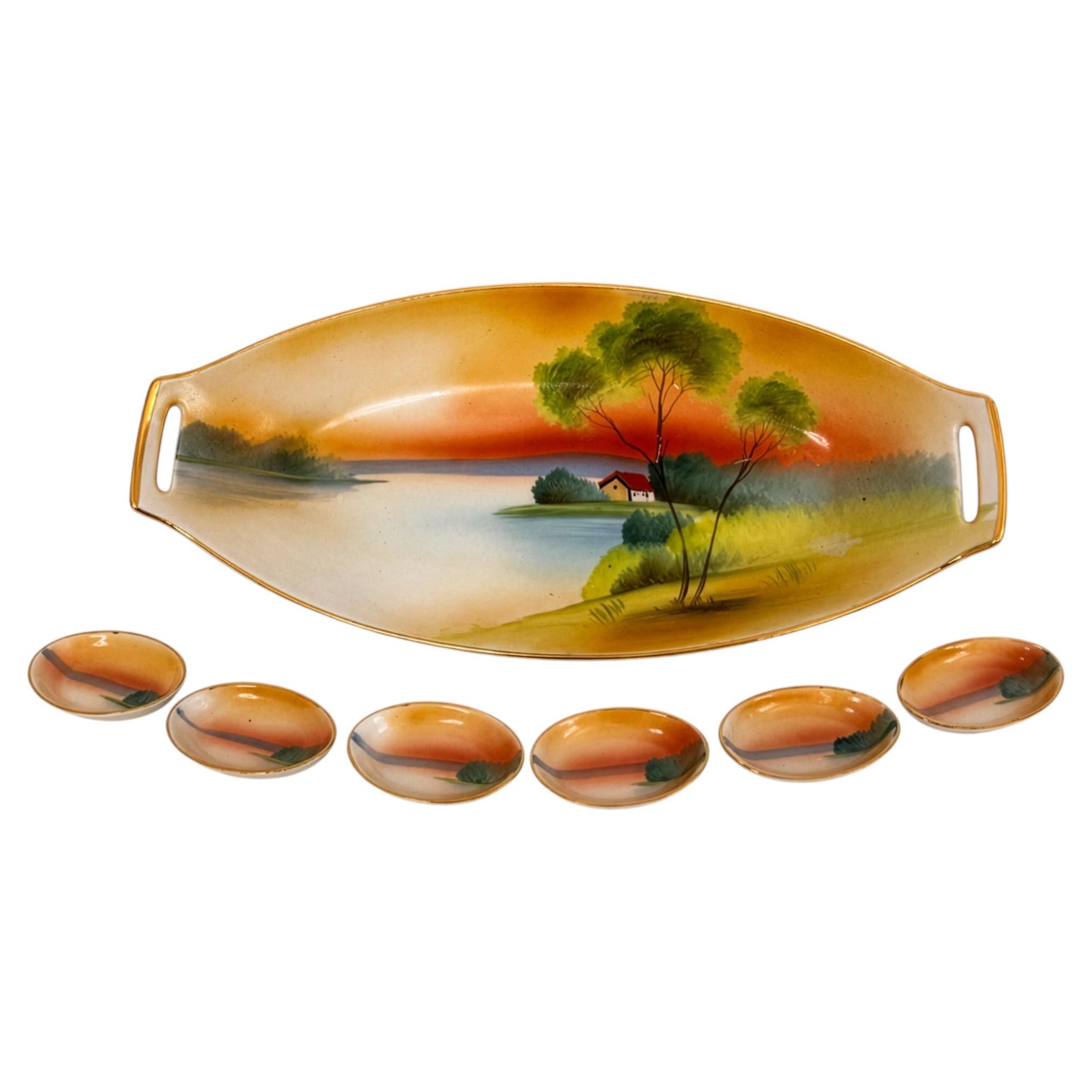 Antikes, handbemaltes Tsukemono-Servierset von Noritake, 7-teilig, Japan