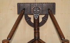 ANTiQUE NORMAN VIKING OR SCANDINAVIAN HAND CARVED TOTEM POLE OAK TURNERS CHAIR