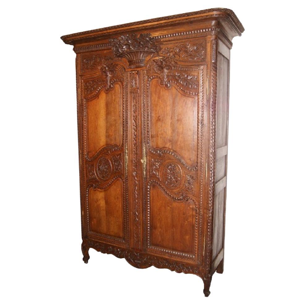 Antique Normandy Wedding Wardrobe "Mariage" from the 1700s in Walnut Wood