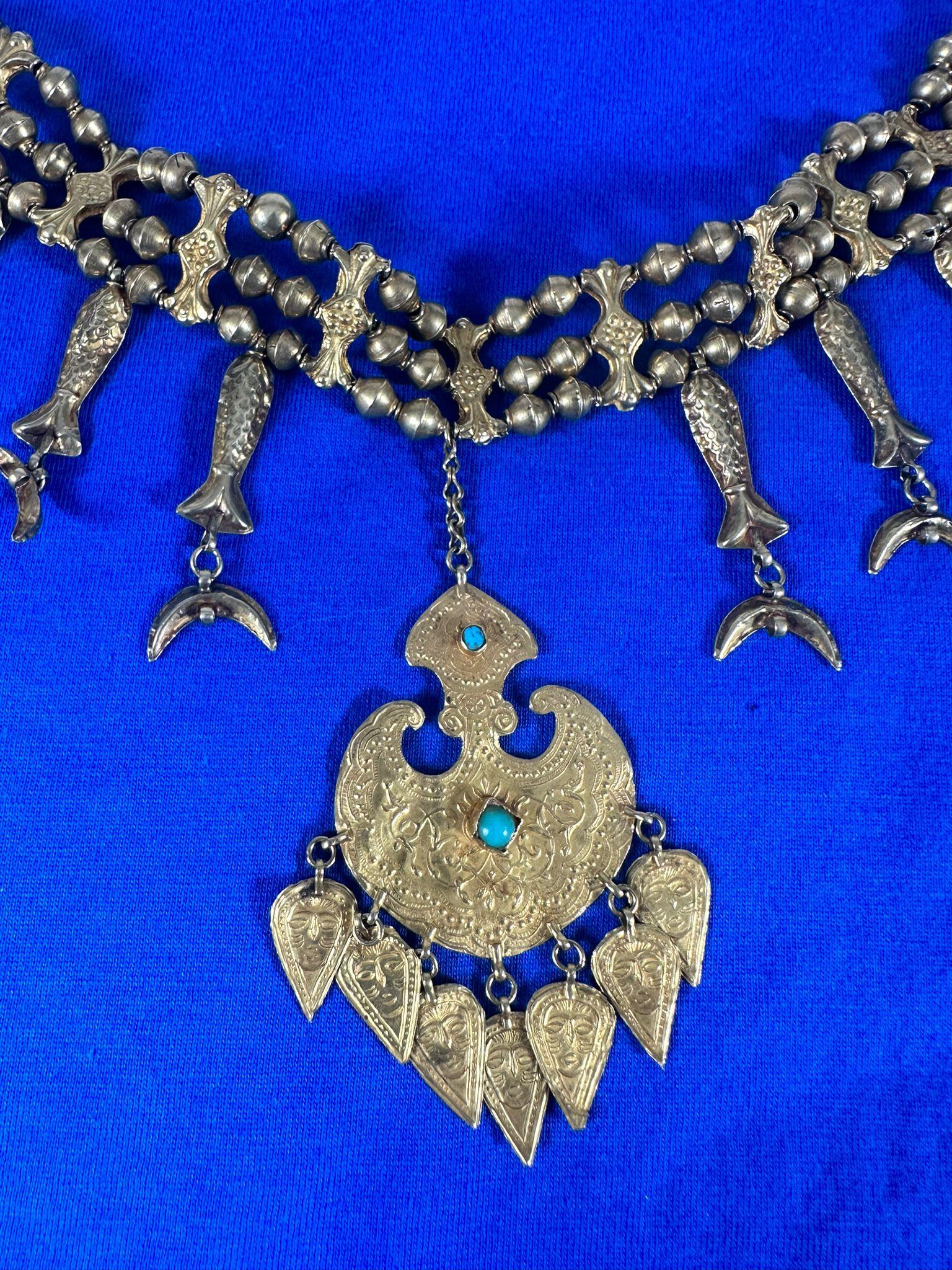 Moroccan Antique North African 14K Gold and Coral Protective Amulet Necklace (1870) For Sale