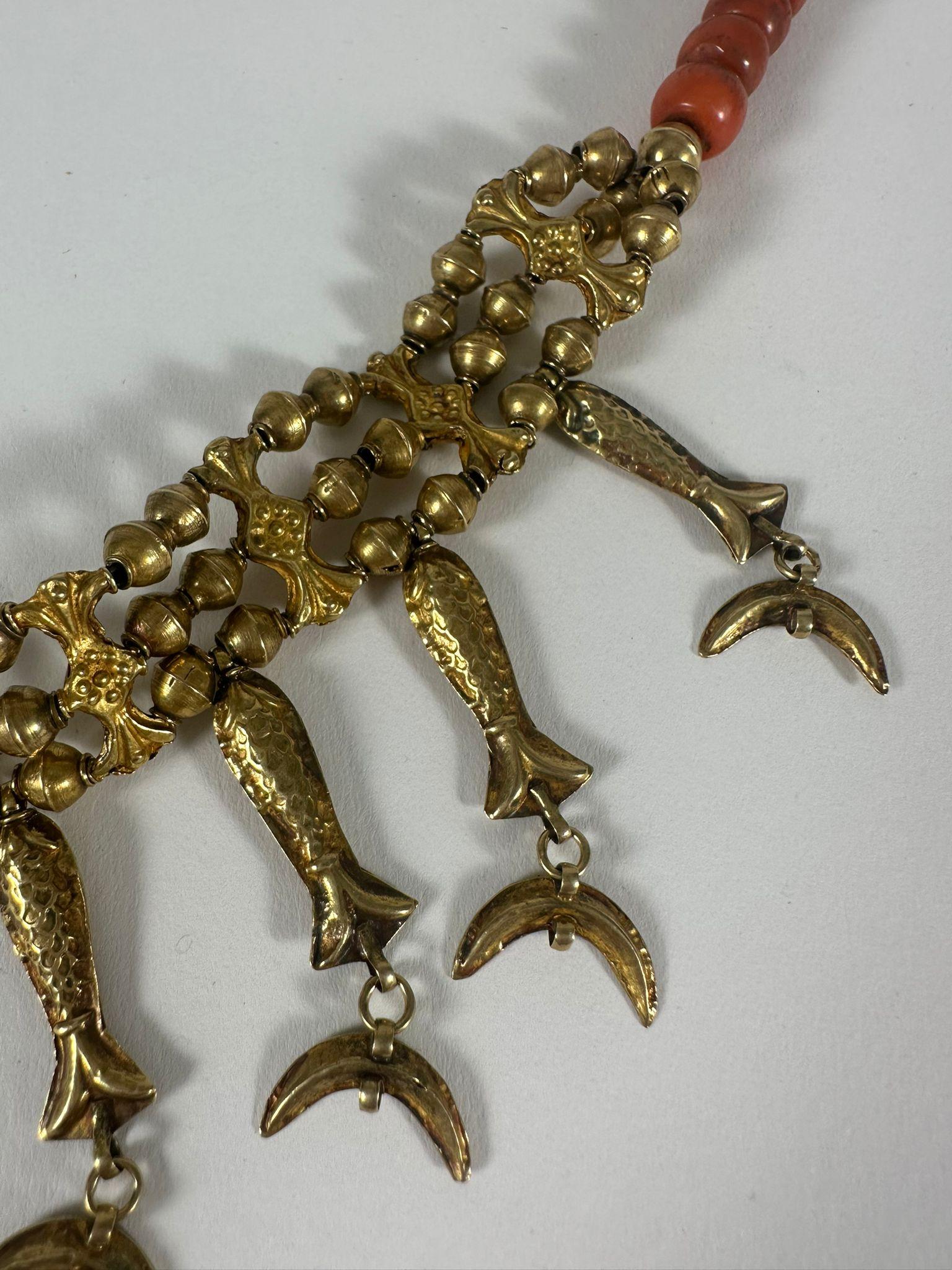 19th Century Antique North African 14K Gold and Coral Protective Amulet Necklace (1870) For Sale