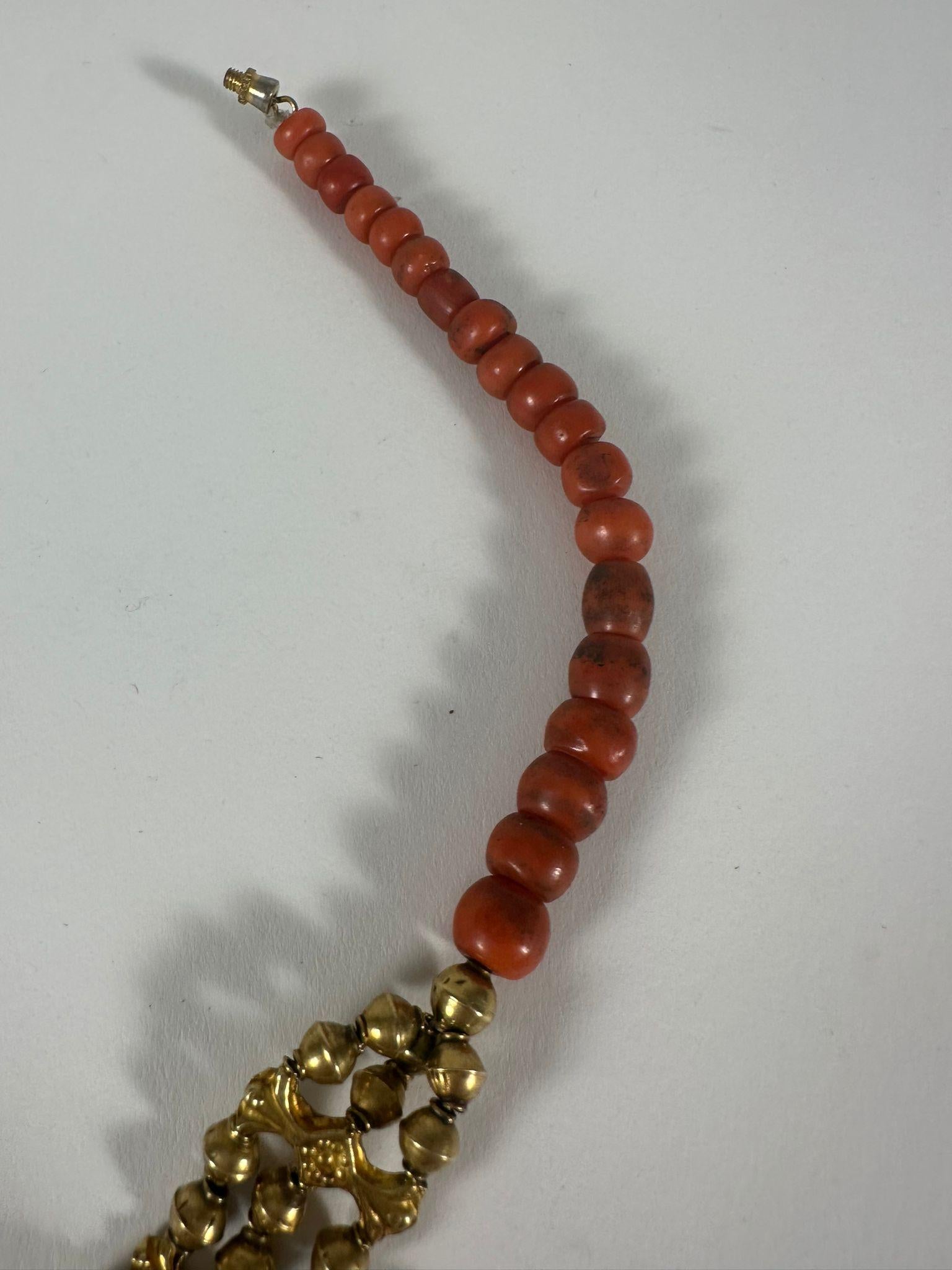 Antique North African 14K Gold and Coral Protective Amulet Necklace (1870) For Sale 1