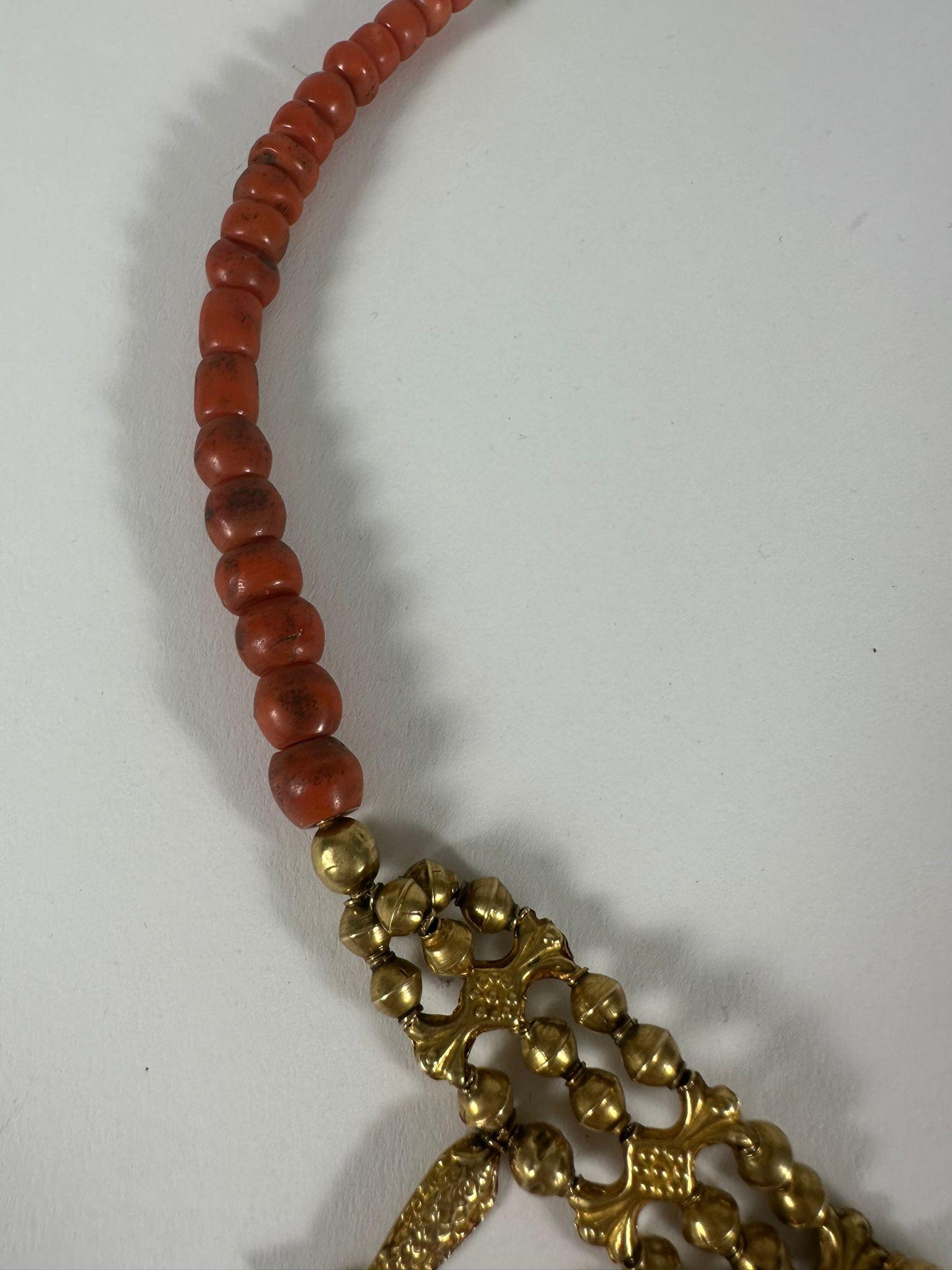 Antique North African 14K Gold and Coral Protective Amulet Necklace (1870) For Sale 2