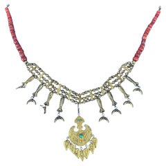 Antique North African 14K Gold and Coral Protective Amulet Necklace (1870)