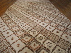1960s Ivory Diamond Vintage Moroccan Rabat Carpet 12'2" x 26' Knotted Wool Rug