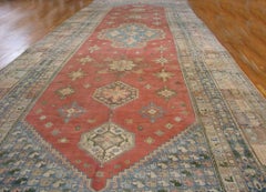 1900s Rose Medallion Antique Moroccan Rabat Carpet 12'6"x36'6" Knotted Wool Rug