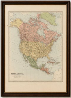 Mapa antiguo de América del Norte, Canadá, EE.UU., México, Bartholomew, 1884