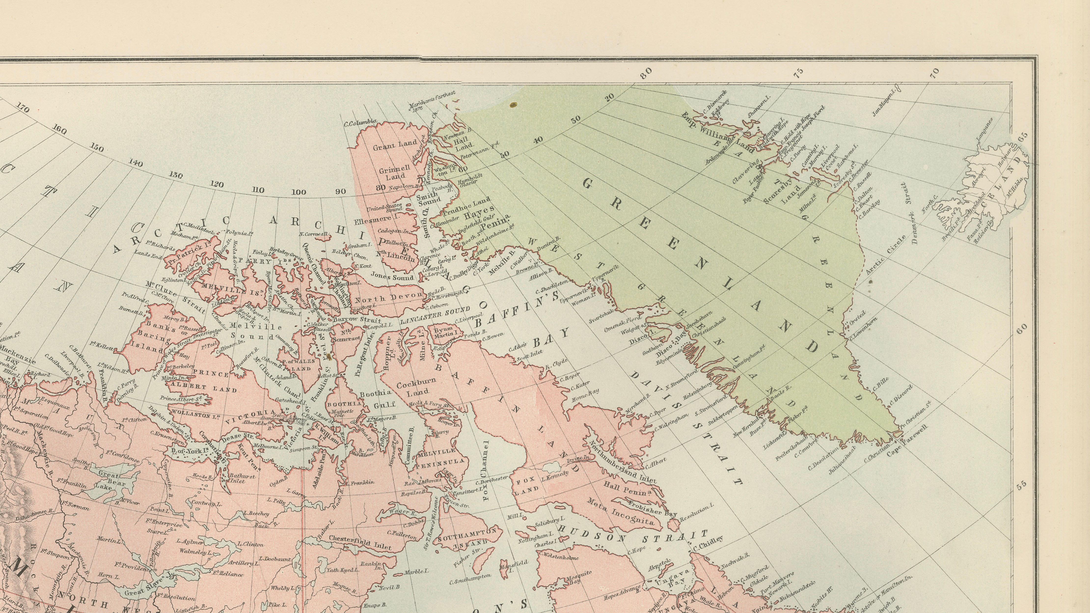 Antique North America Map, Canada, USA, Mexico, Bartholomew, 1884