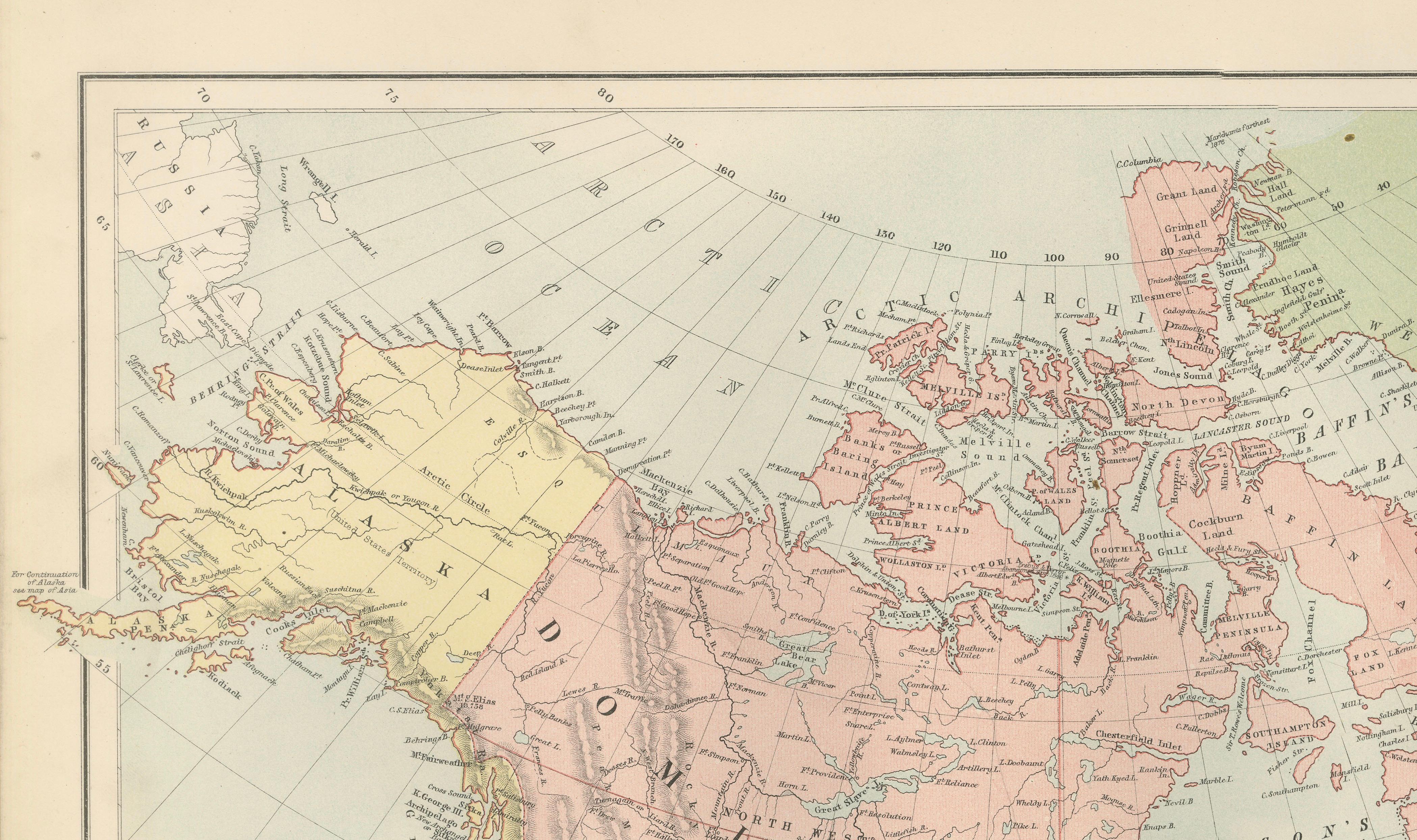 Antique North America Map, Canada, USA, Mexico, Bartholomew, 1884