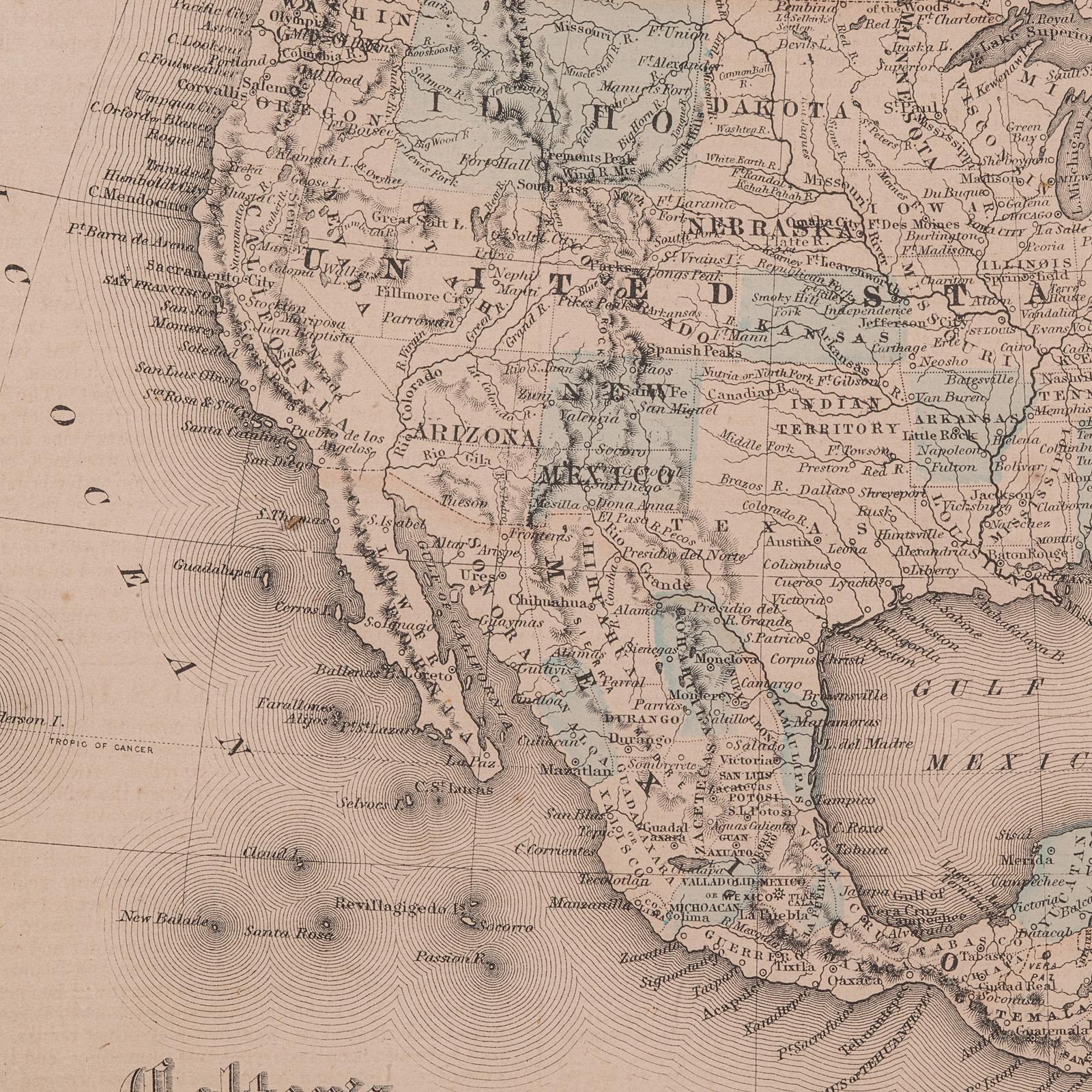 Antique North America Map, USA, Canada, Mexico, Cartography, Colton, Victorian For Sale 5