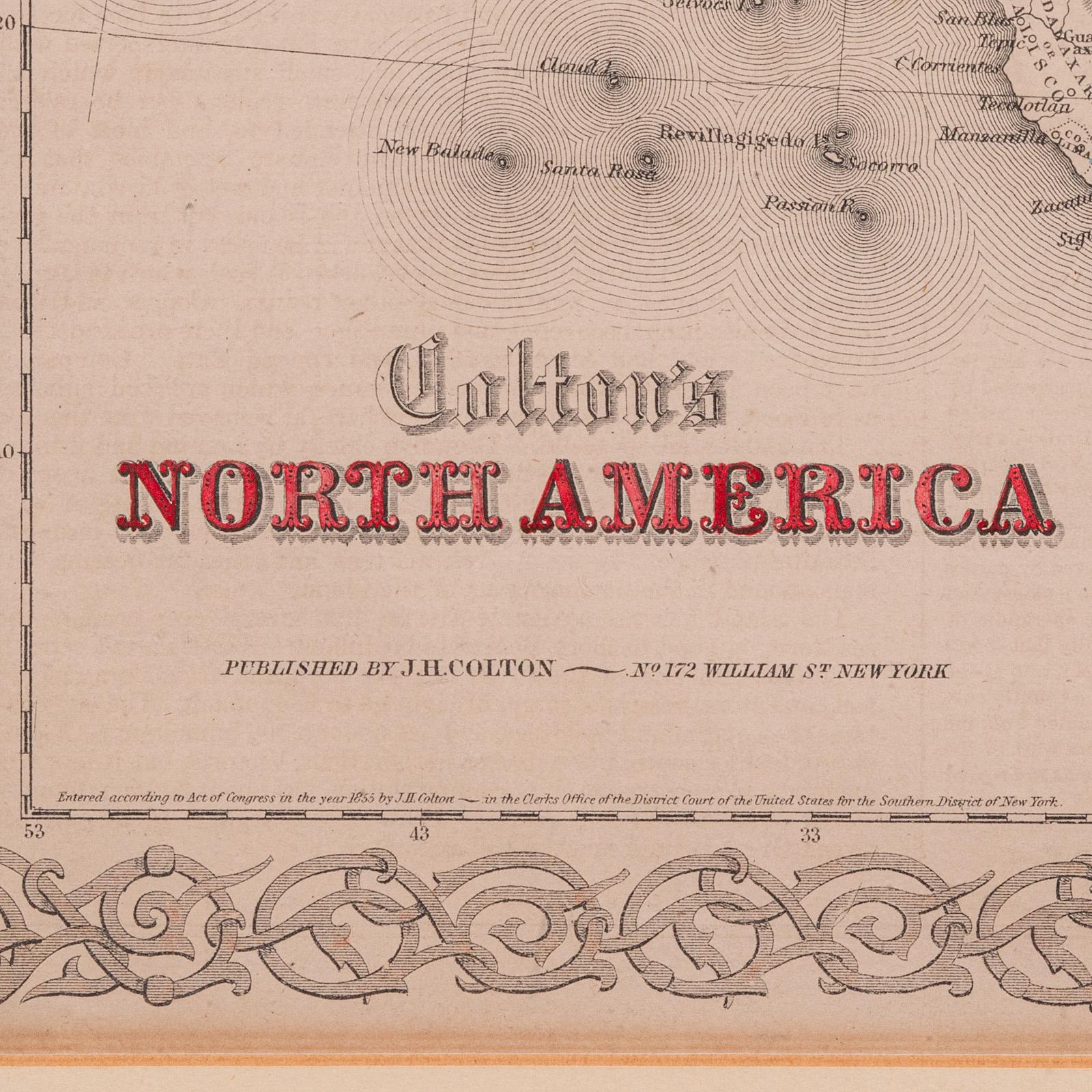 Antique North America Map, USA, Canada, Mexico, Cartography, Colton, Victorian For Sale 1