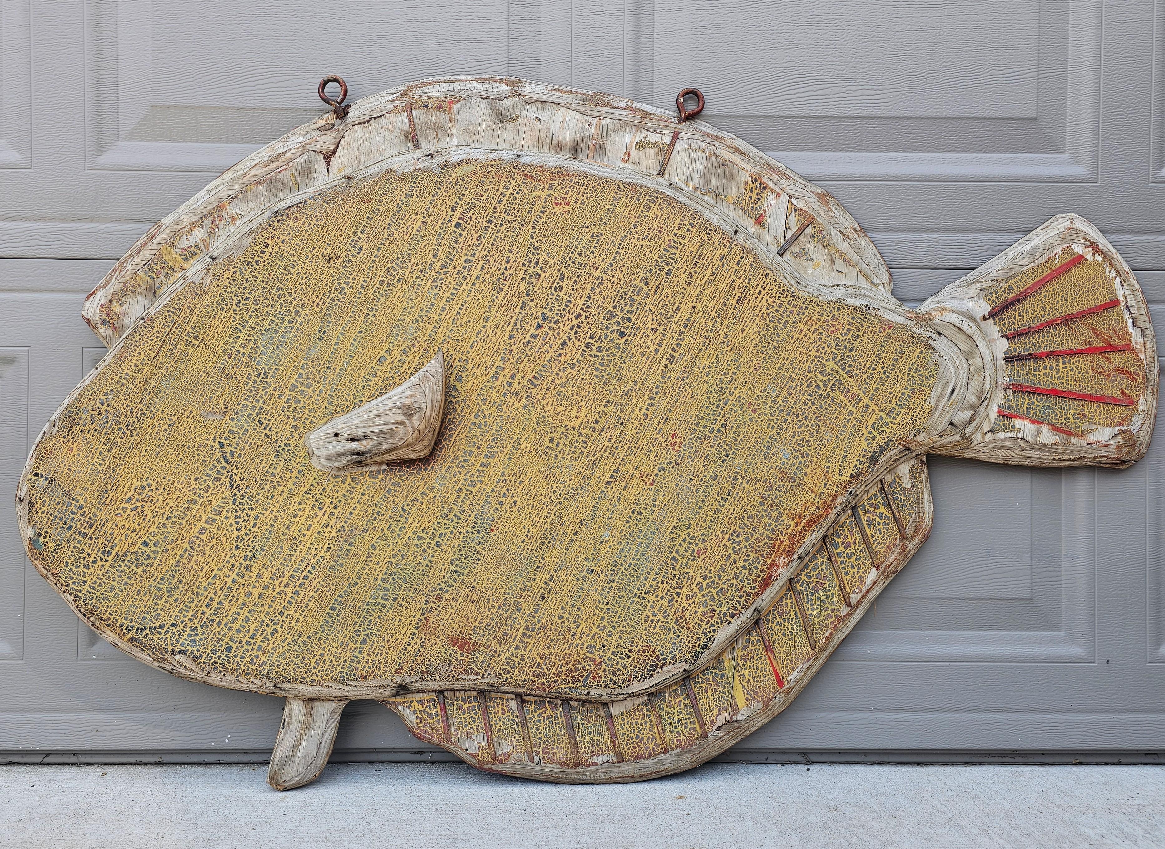 A most charming and one-of-a-kind antique North Carolina bait shop trade sign with beautifully weathered patina!

A wonderful example of American folk art, early 20th century, primitive hand-crafted construction, sculptural wooden form depicting