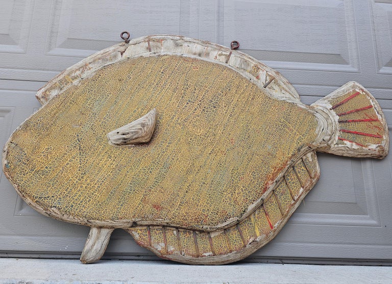 Antique North Carolina Bait Shop Retail Flounder Fish Painted Wood
