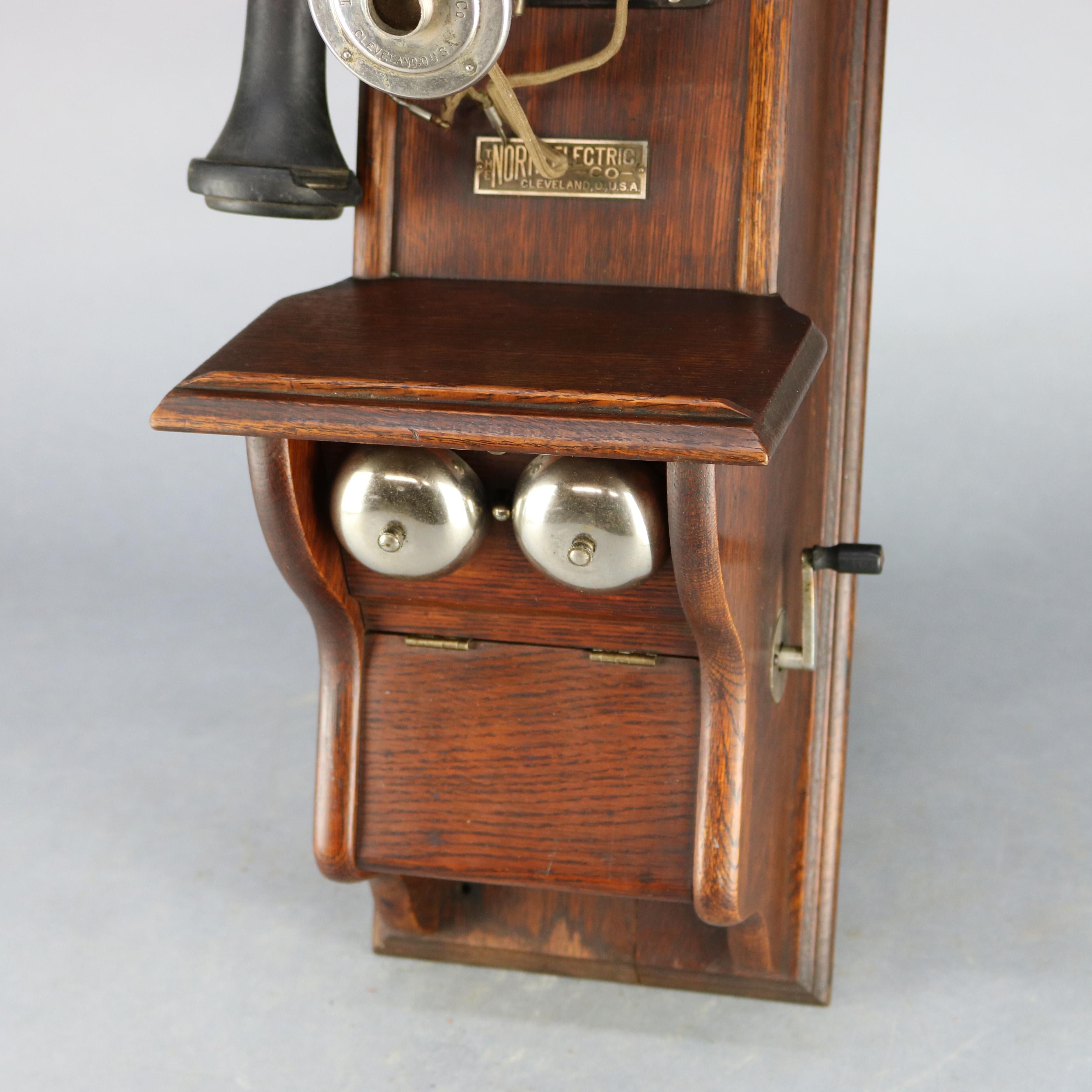 Antique North Electric Paddle Type Oak Wall Telephone, circa 1890 2