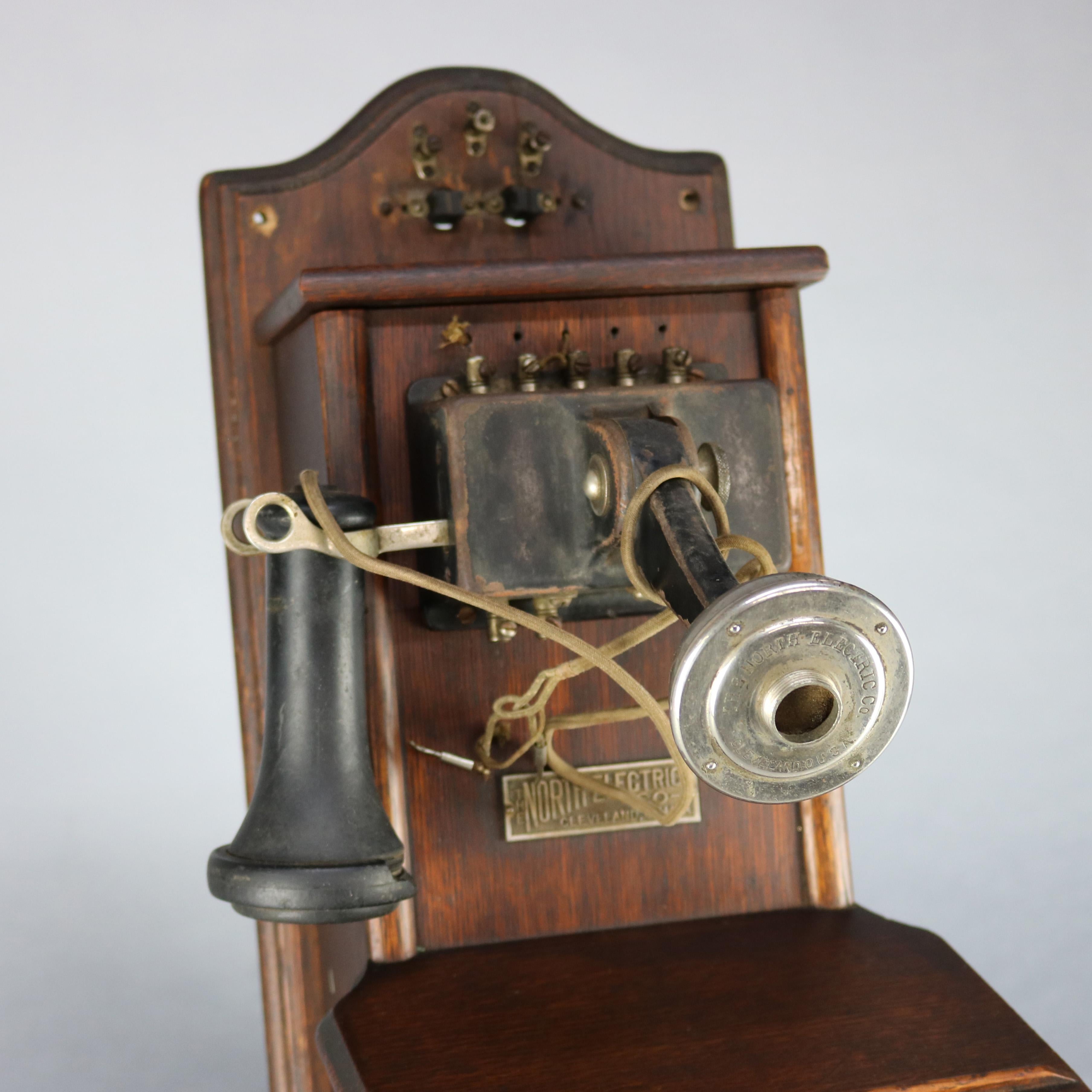 American Antique North Electric Paddle Type Oak Wall Telephone, circa 1890