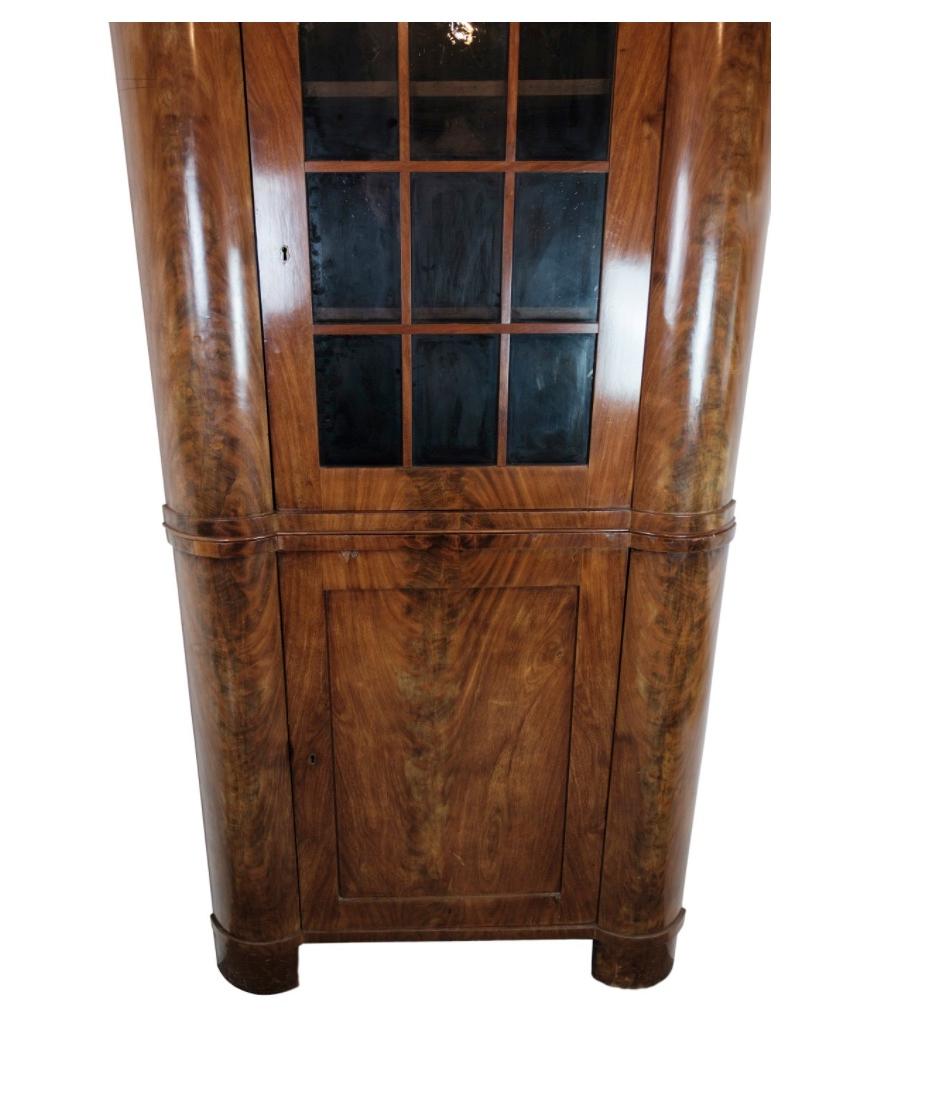 Antique Late Empire North German Corner Cabinet In Polished Mahogany From 1840s For Sale 1