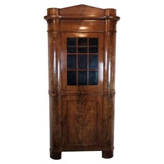 Antique Late Empire North German Corner Cabinet In Polished Mahogany From 1840s