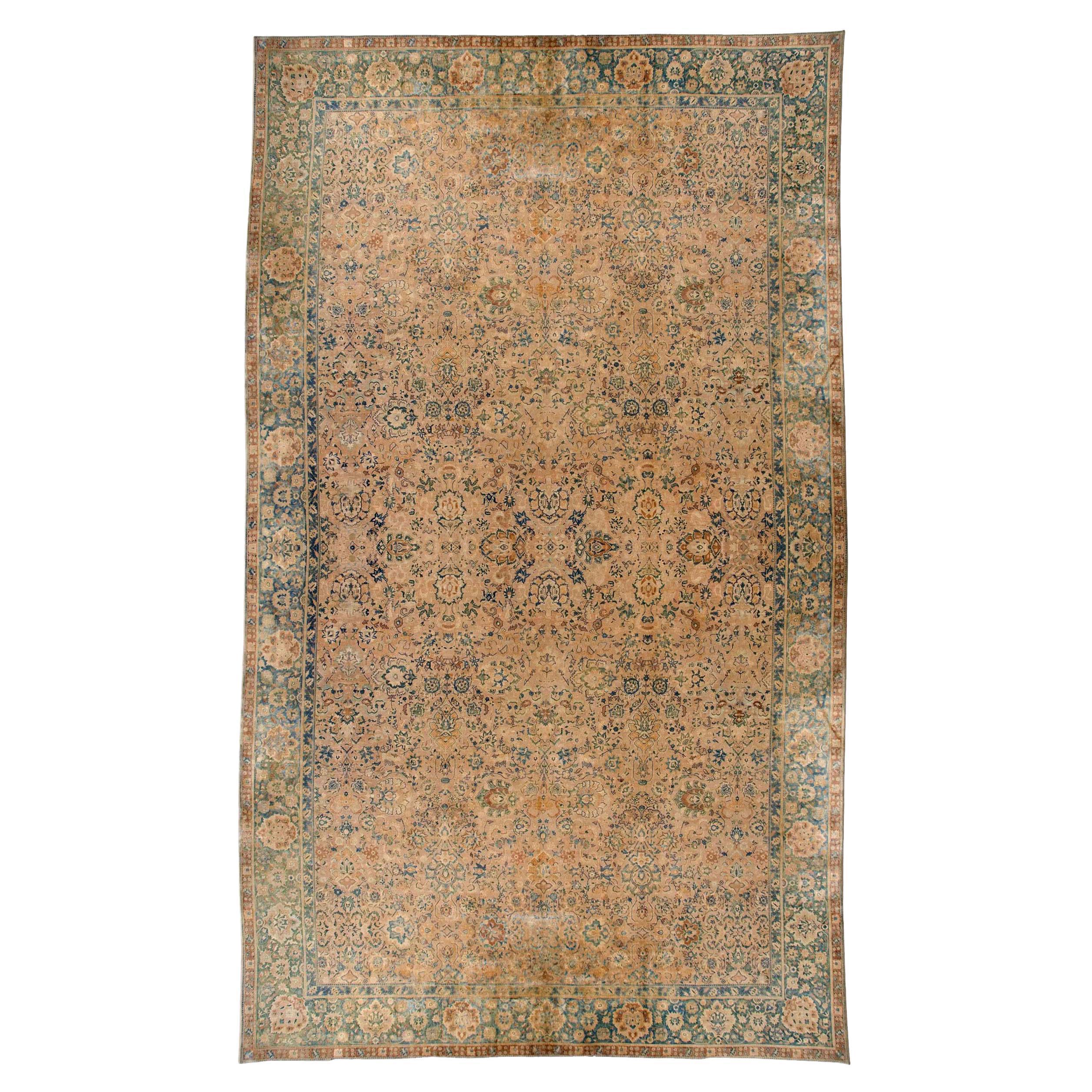 Antique North Indian Botanic Handmade Wool Rug For Sale