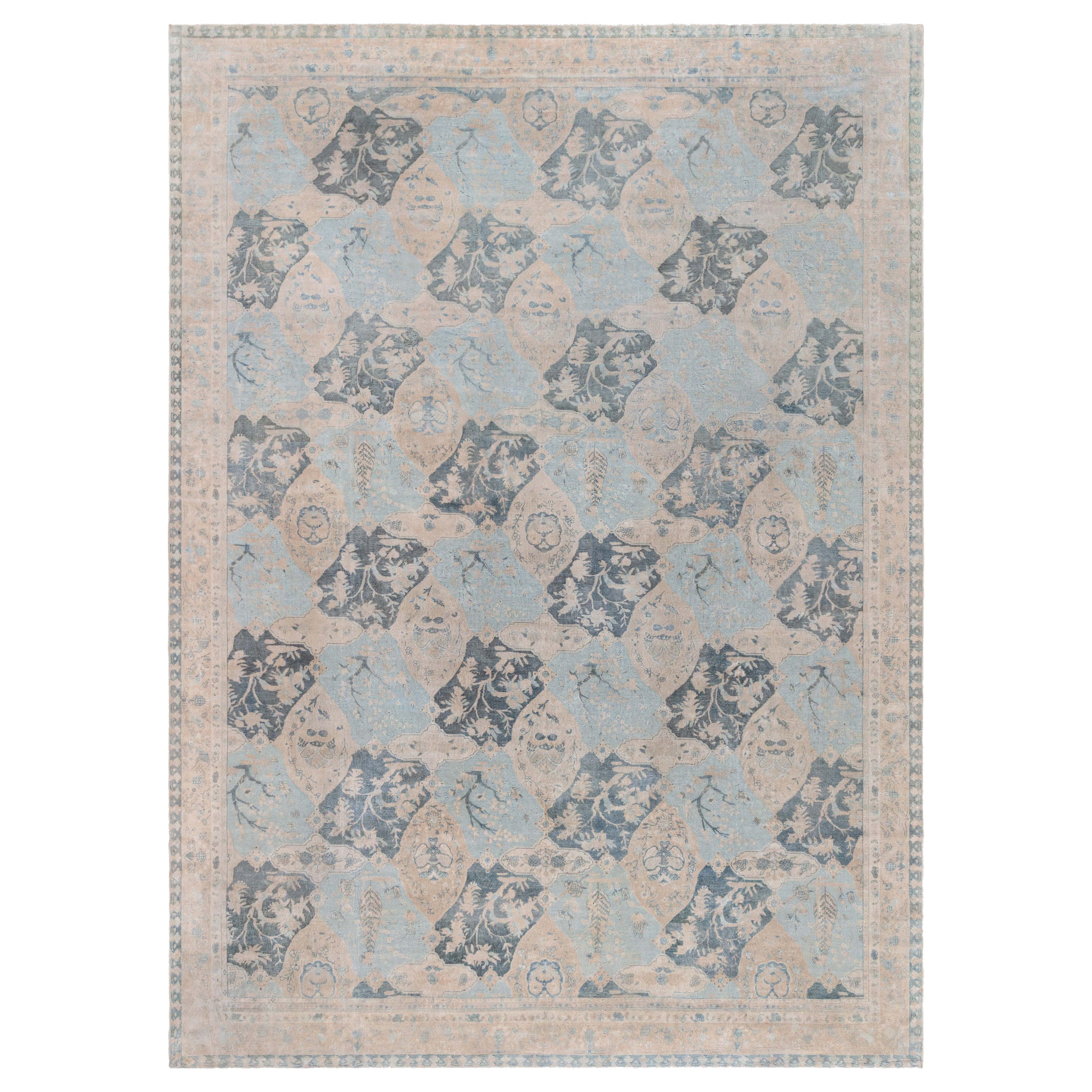 Alfombra antigua de lana botánica del norte de la India Doris Leslie Blau en venta
