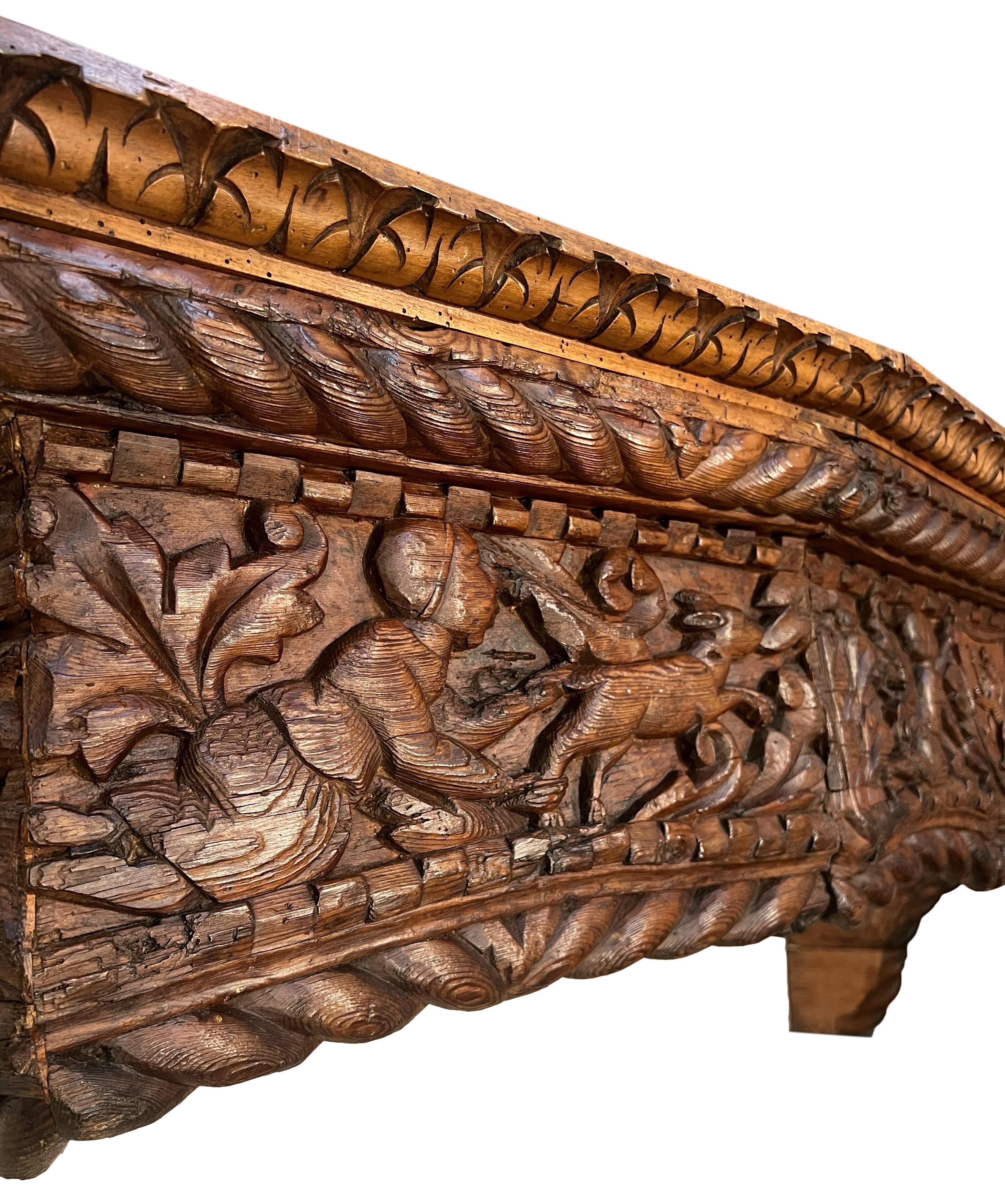 Antique North Italian Chestnut Renaissance style Fire place Mantel. In Good Condition For Sale In Encinitas, CA