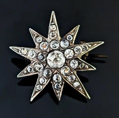 Antike Nordstern-Brosche, Sterlingsilber und Strass