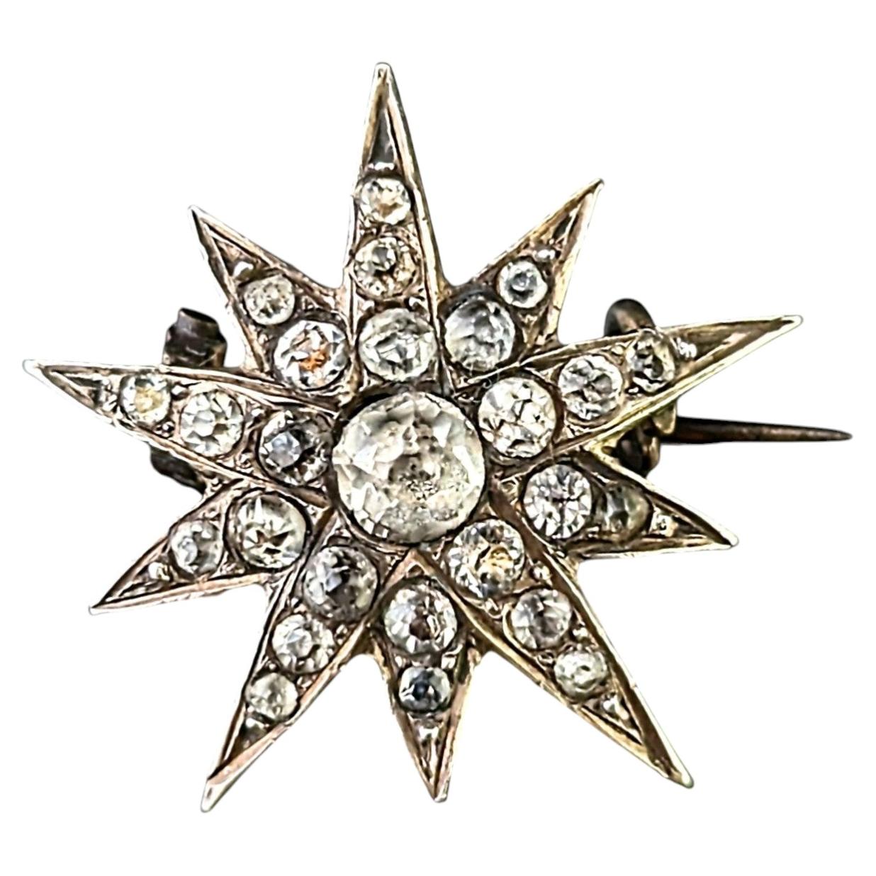 Antique North Star brooch, sterling silver and paste