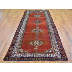 Red Antique Northwest Zoroastrian Dated 1876 Pure Wool Hand Knotted Runner Rug