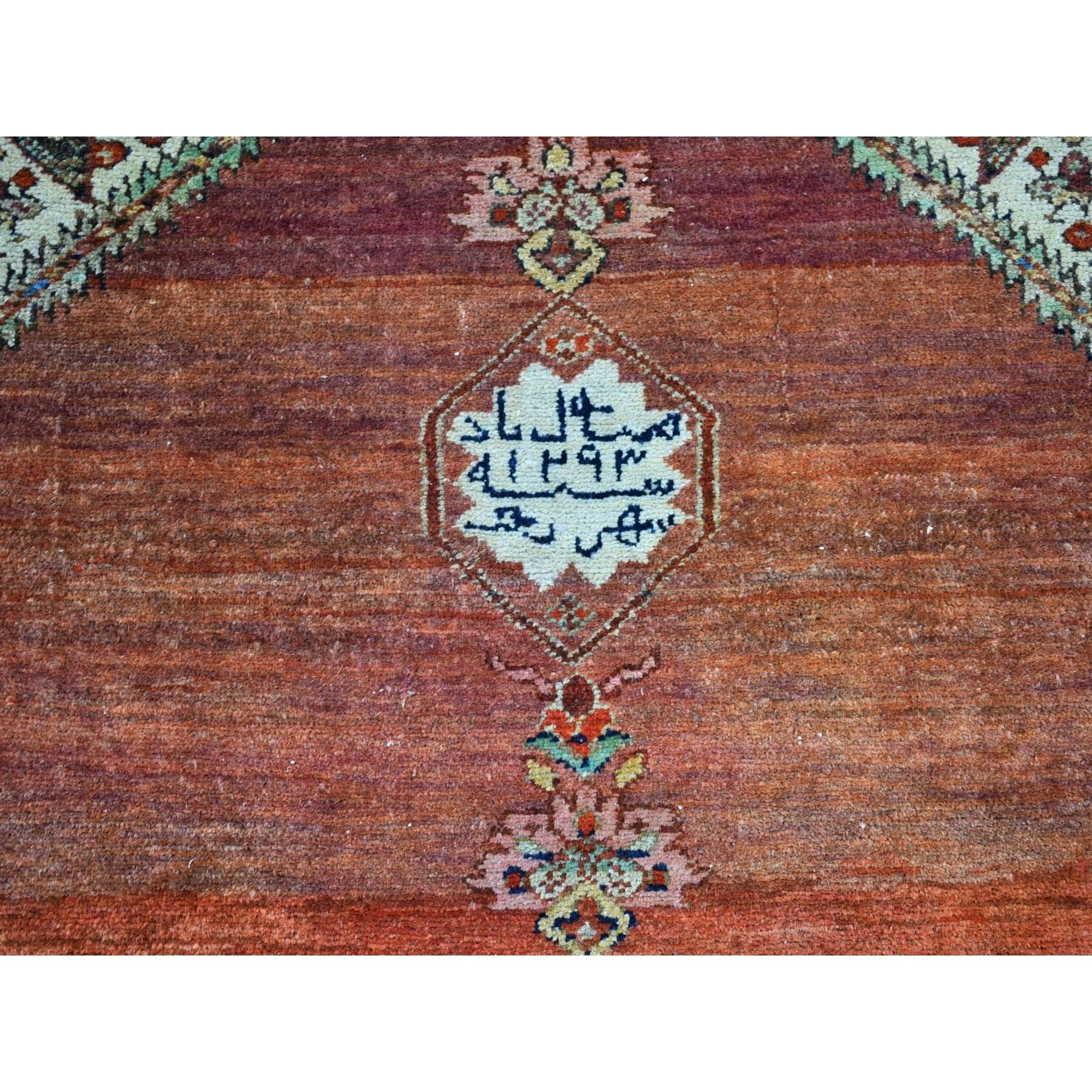 Medieval Antique North West Persian Runner, Dated 1876 Even Wear Red Wool Handknotted Rug For Sale