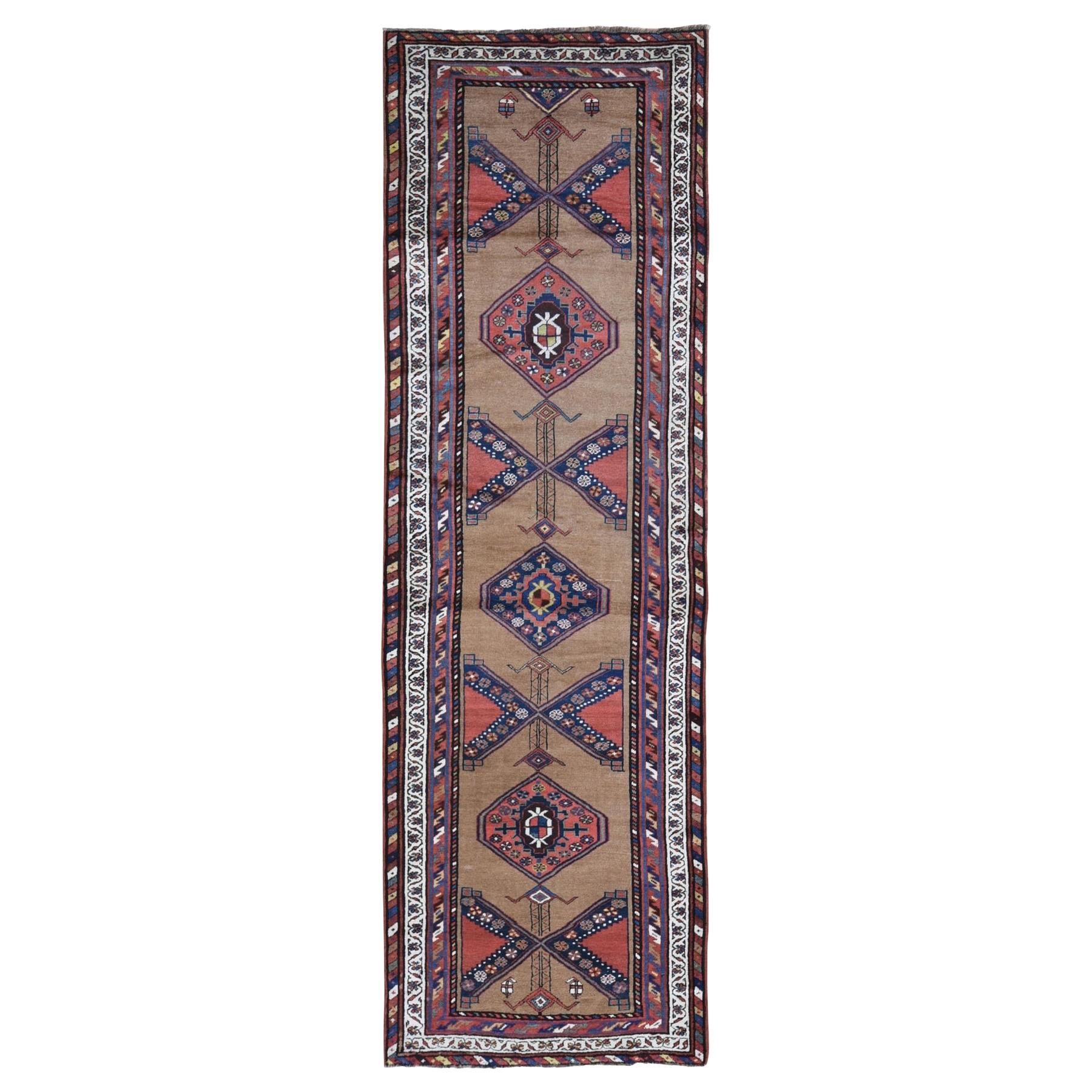 Antique North West Persian with Camel Hair Runner Full Pile Wool Handknotted Rug For Sale