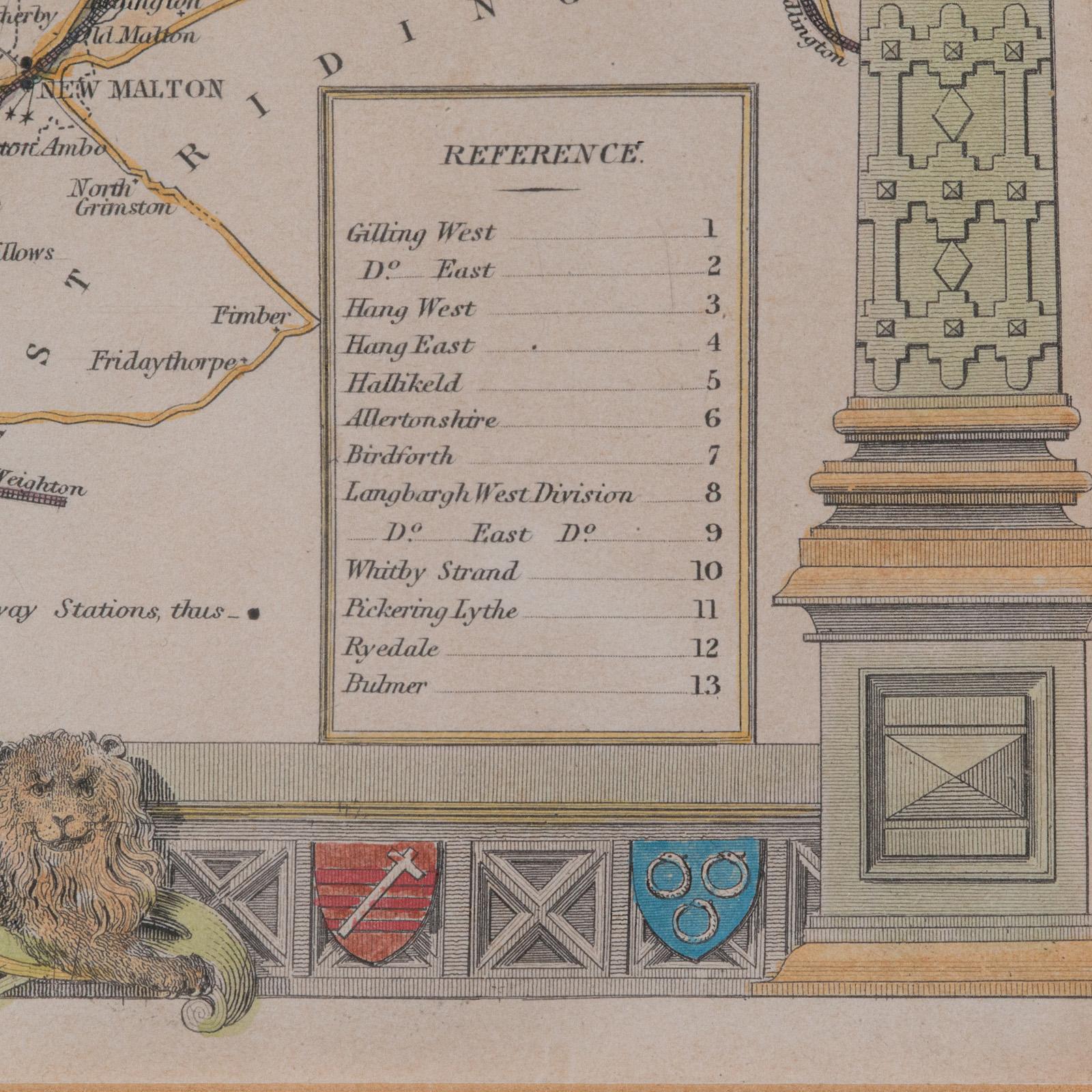 Carte ancienne du North Yorkshire, anglaise, lithographie encadrée, cartographie victorienne en vente 3