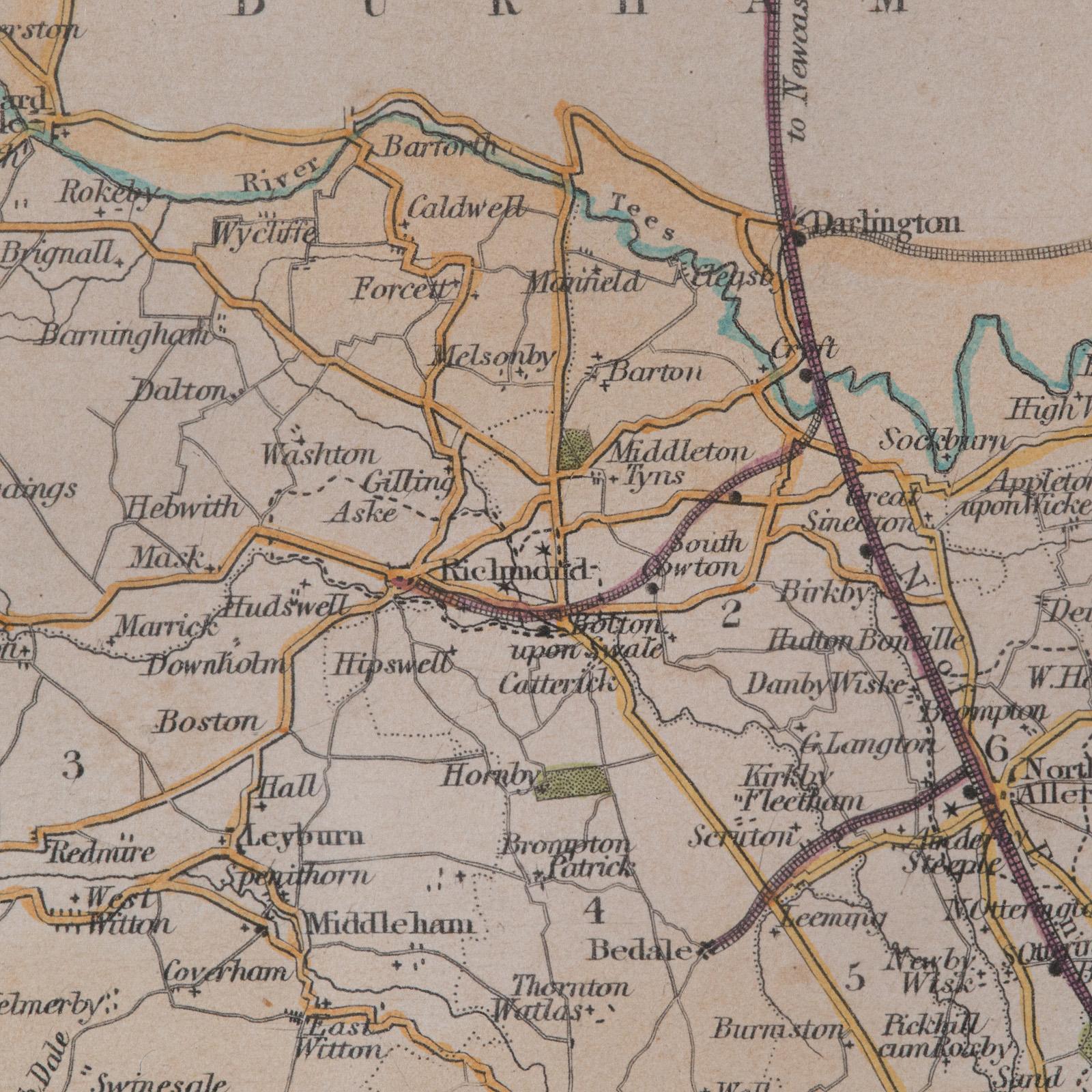 Carte ancienne du North Yorkshire, anglaise, lithographie encadrée, cartographie victorienne en vente 4
