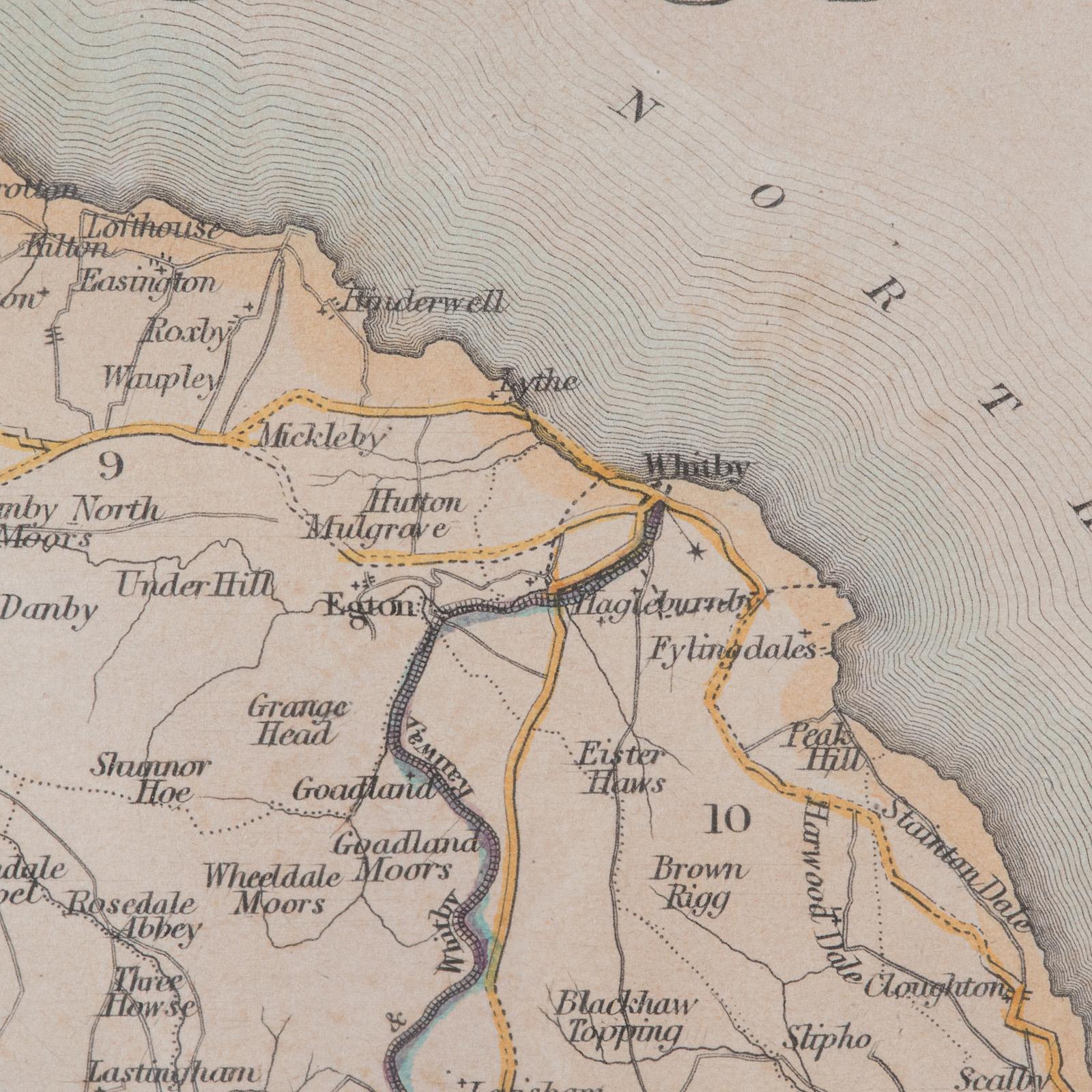 Carte ancienne du North Yorkshire, anglaise, lithographie encadrée, cartographie victorienne en vente 5