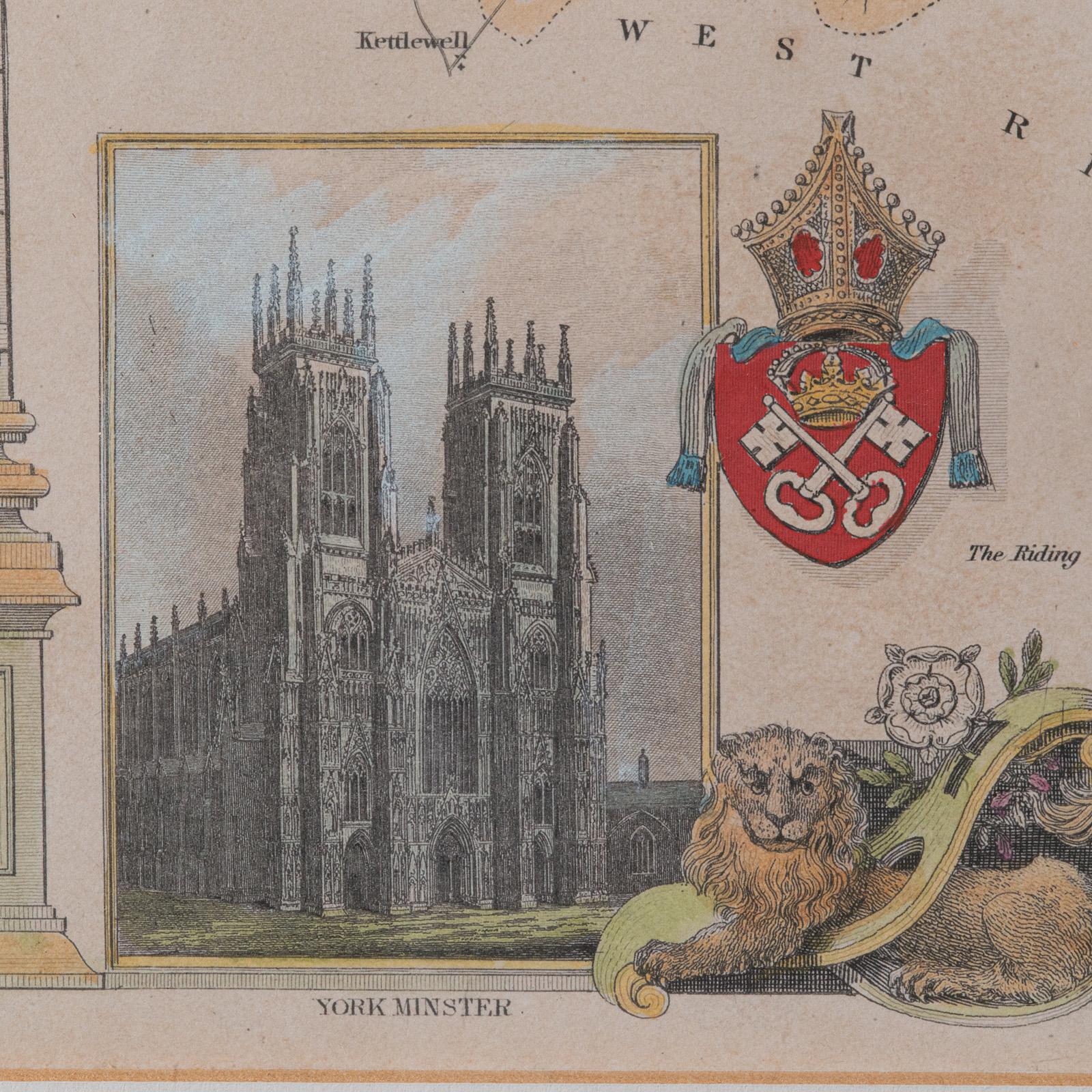 Carte ancienne du North Yorkshire, anglaise, lithographie encadrée, cartographie victorienne en vente 2