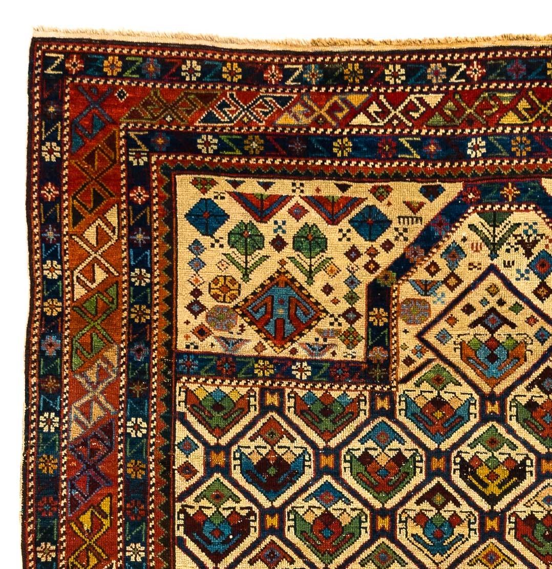 Vegetable Dyed Antique Northeastern Caucasian Shirvan Prayer Rug Trellis Design Floral Details For Sale