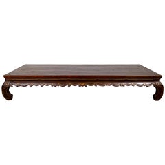 Antique Low Kang Opium Bed Coffee Table with Chow Legs and Hand Carved Frieze