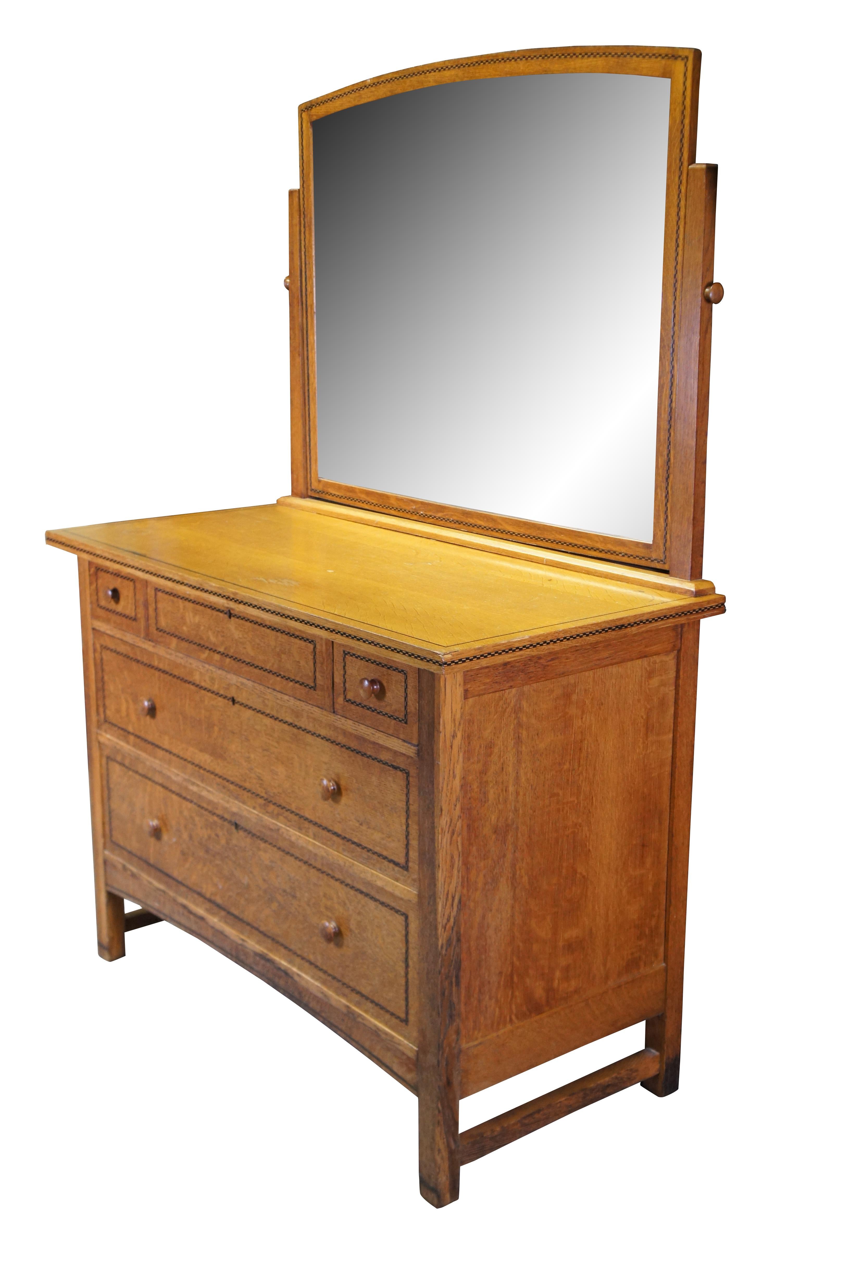 Antique Northern Furniture Victorian Quartersawn Roble Dresser Espejo Cajonera Pecho Victoriano en venta