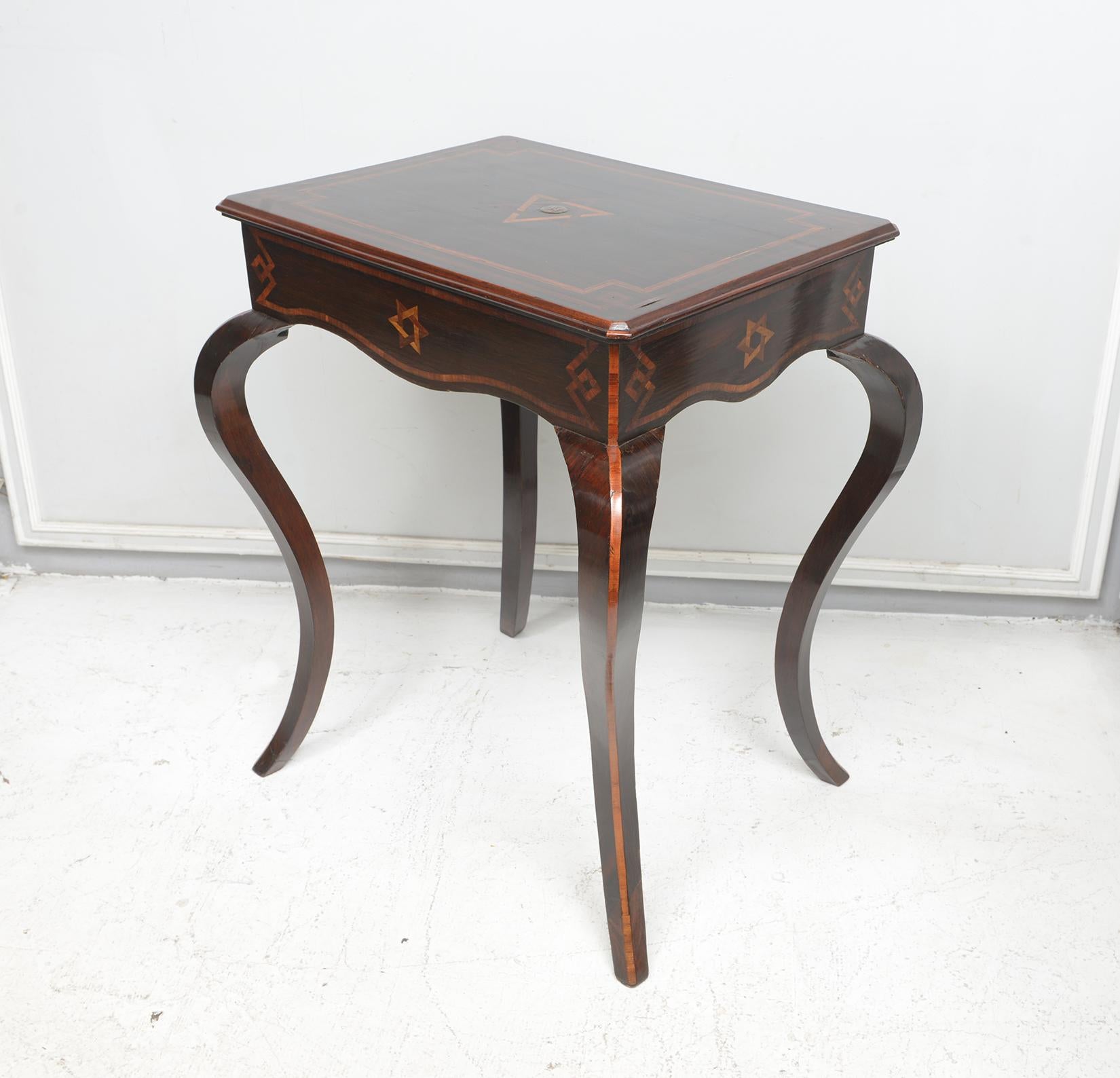Inlay Antique Northern Italian Table on Sabre Legs