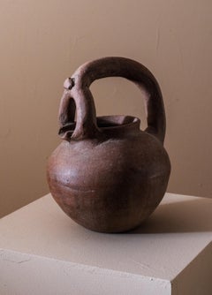 Antique Northern Moroccan Unglazed Terracotta Bridge-Handle Spouted Vessel