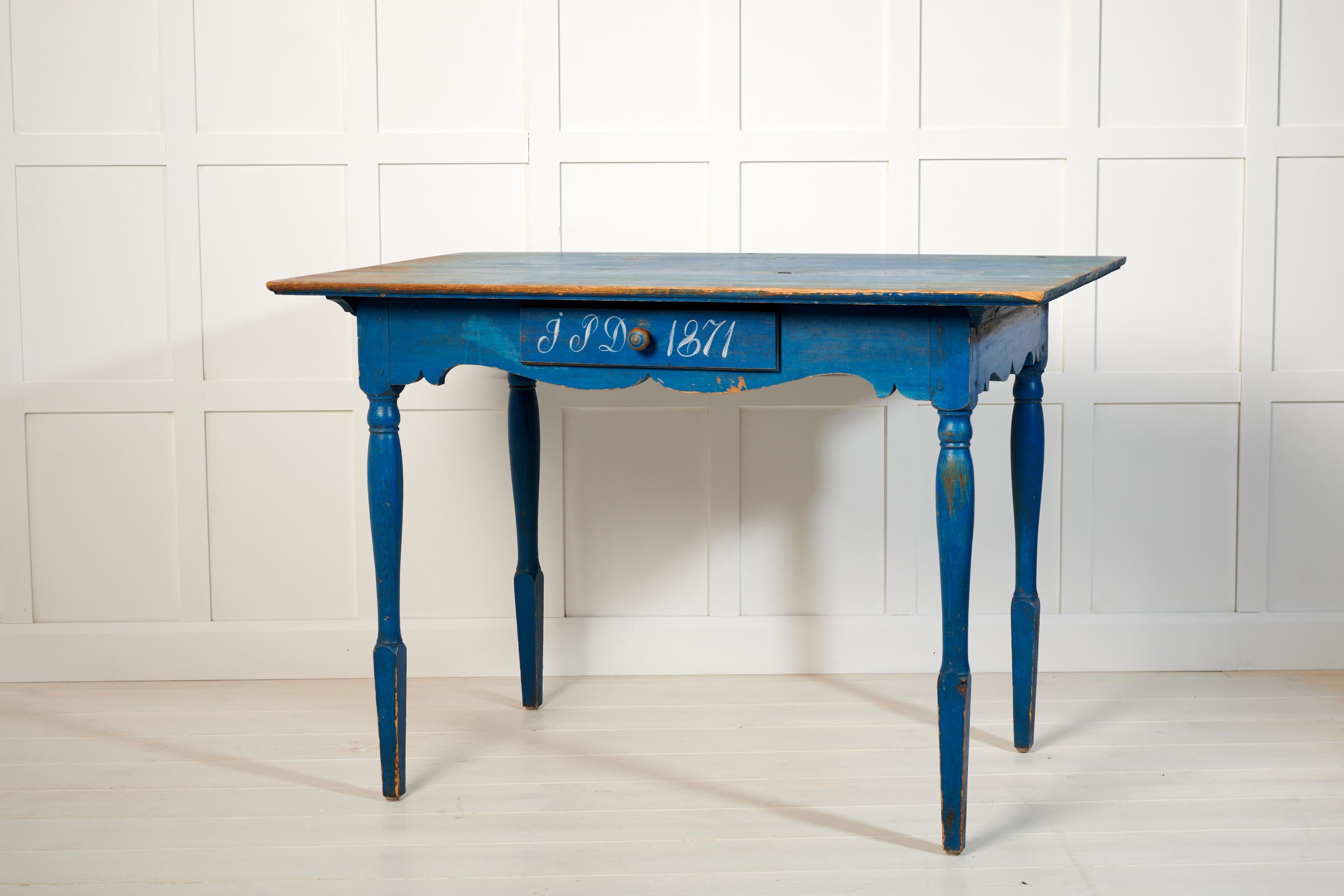 Hand-Crafted Antique Northern Swedish Blue Country Table or Desk For Sale