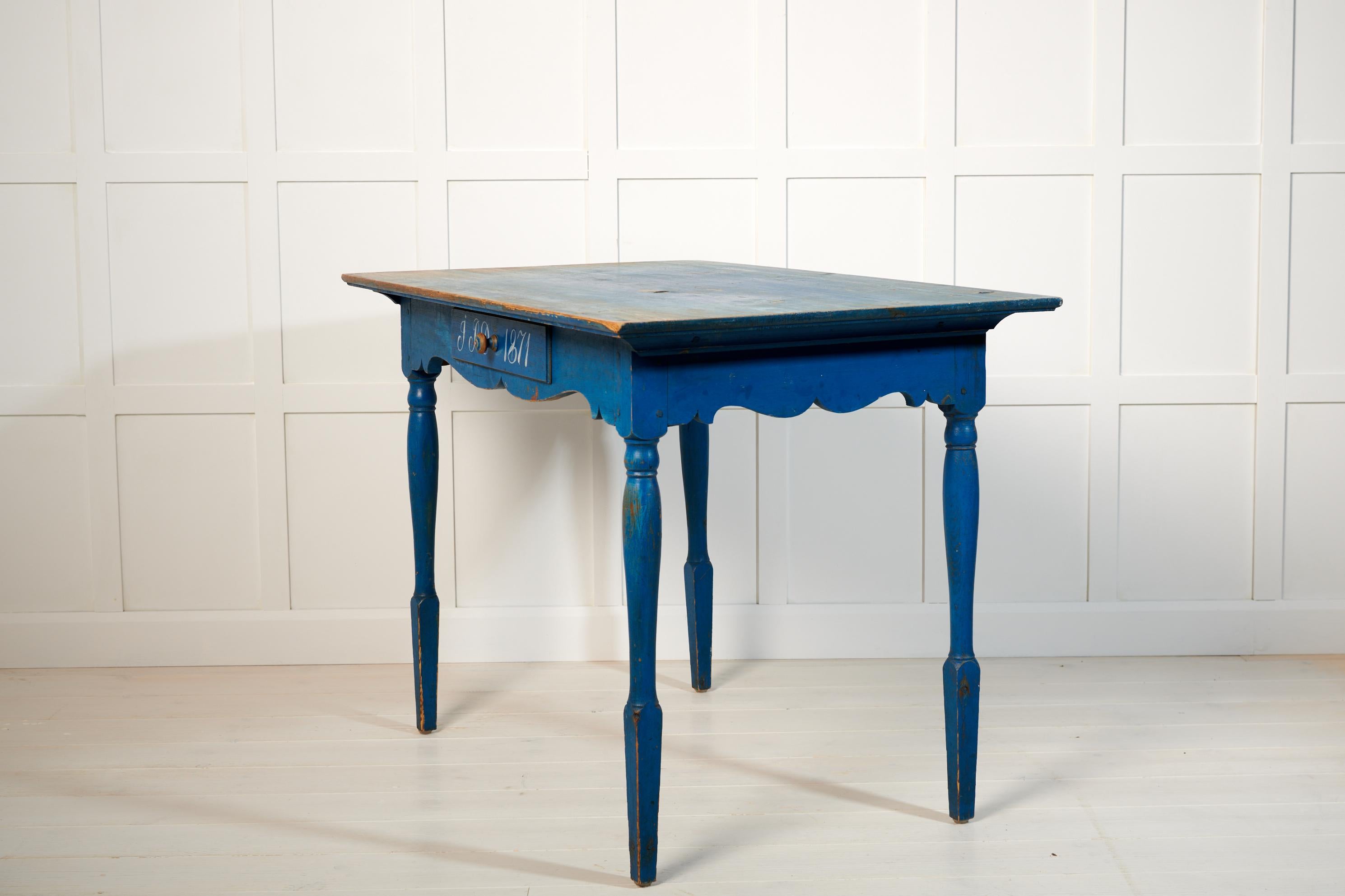 19th Century Antique Northern Swedish Blue Country Table or Desk For Sale