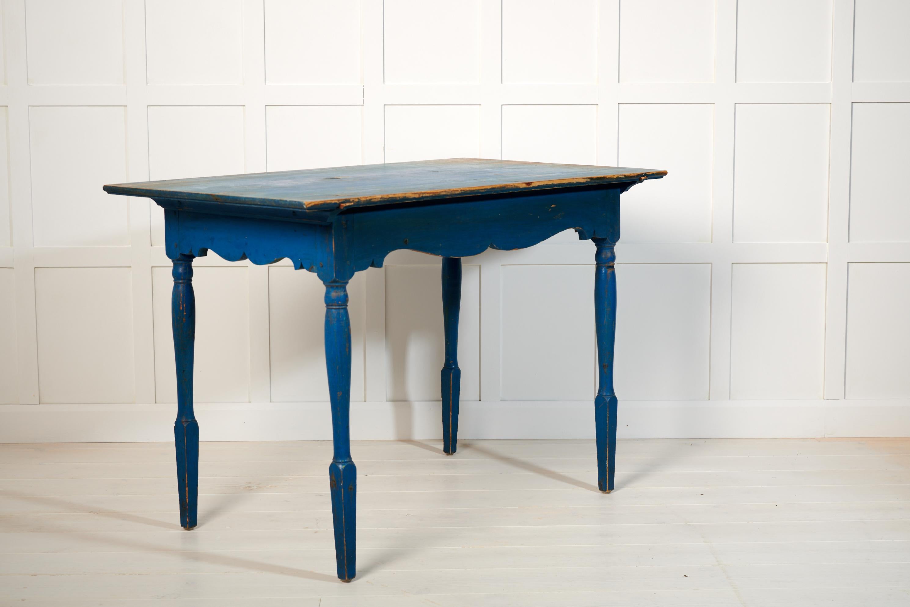 Pine Antique Northern Swedish Blue Country Table or Desk For Sale