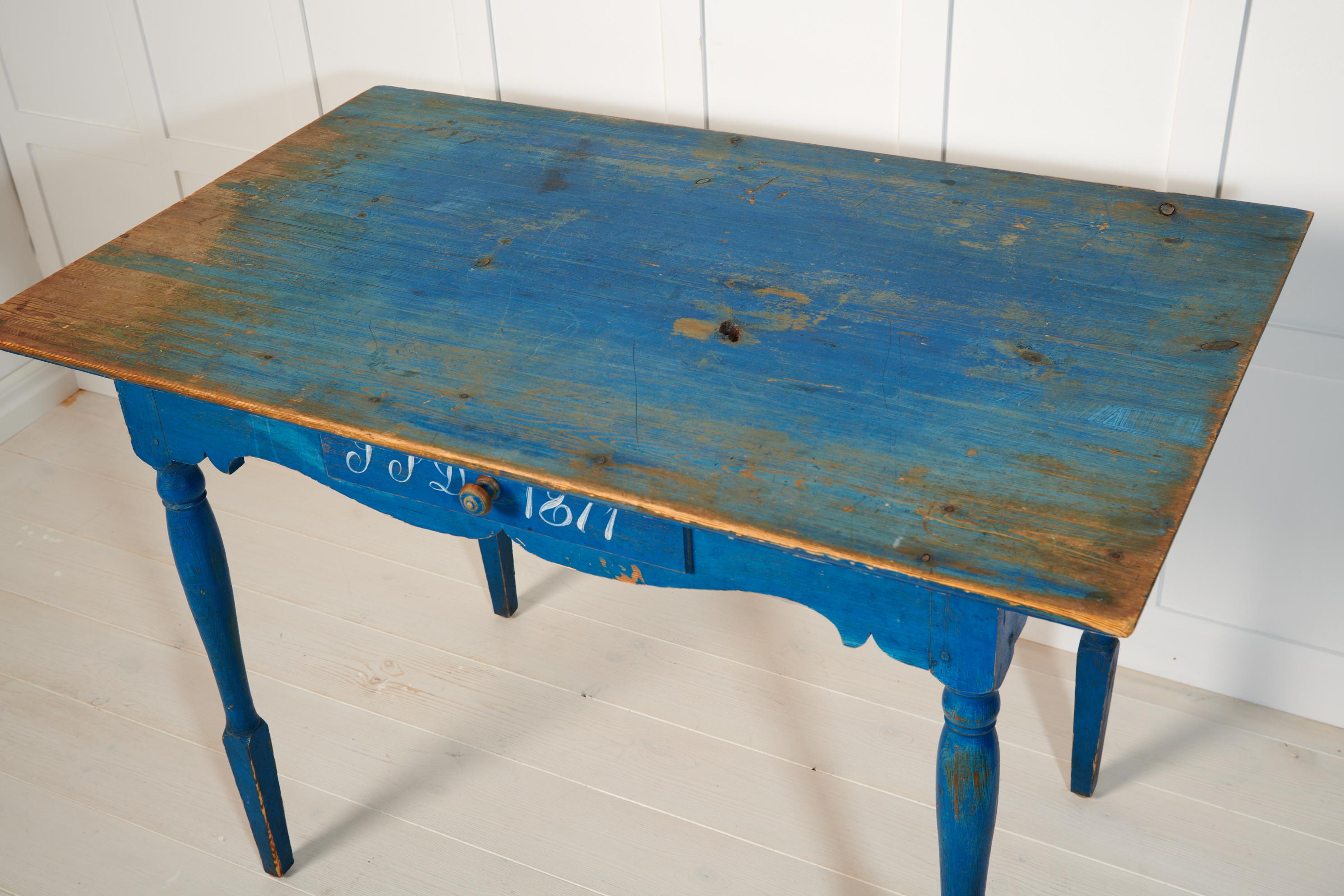 Antique Northern Swedish Blue Country Table or Desk For Sale 3