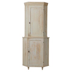Vintage Northern Swedish Country House White Gustavian Style Corner Cabinet